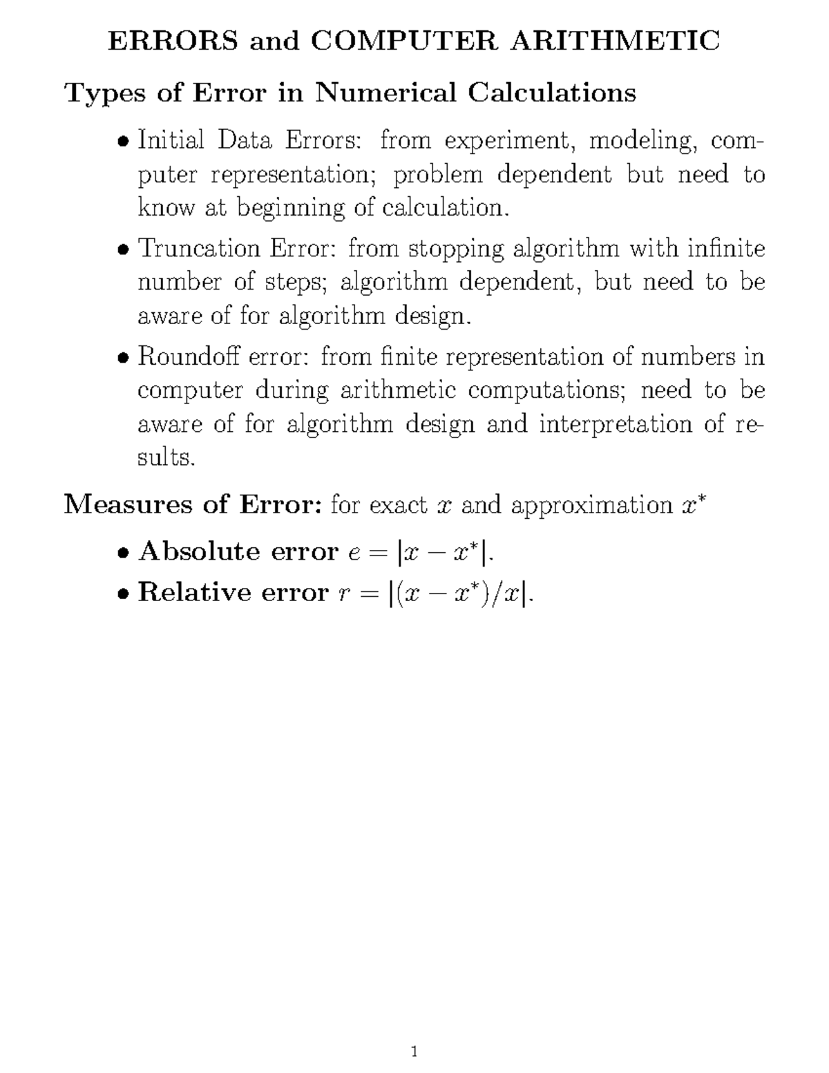 Lecture Notes: Errors in Computer Arithmetic - Types and Measures - Studocu
