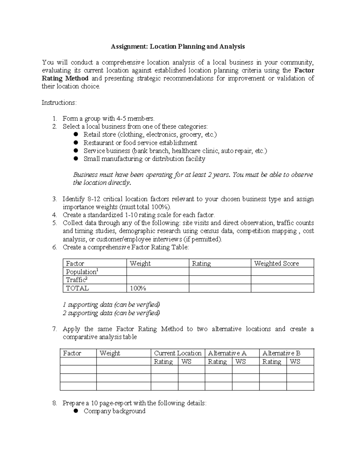 Assignment: Location Planning & Analysis for Local Business - Studocu