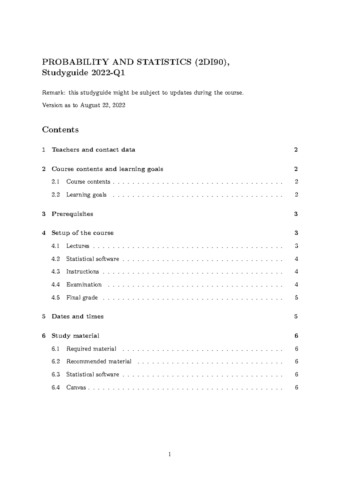 Study Guide for Probability & Statistics (2DI90) - 2022-Q - Studeersnel