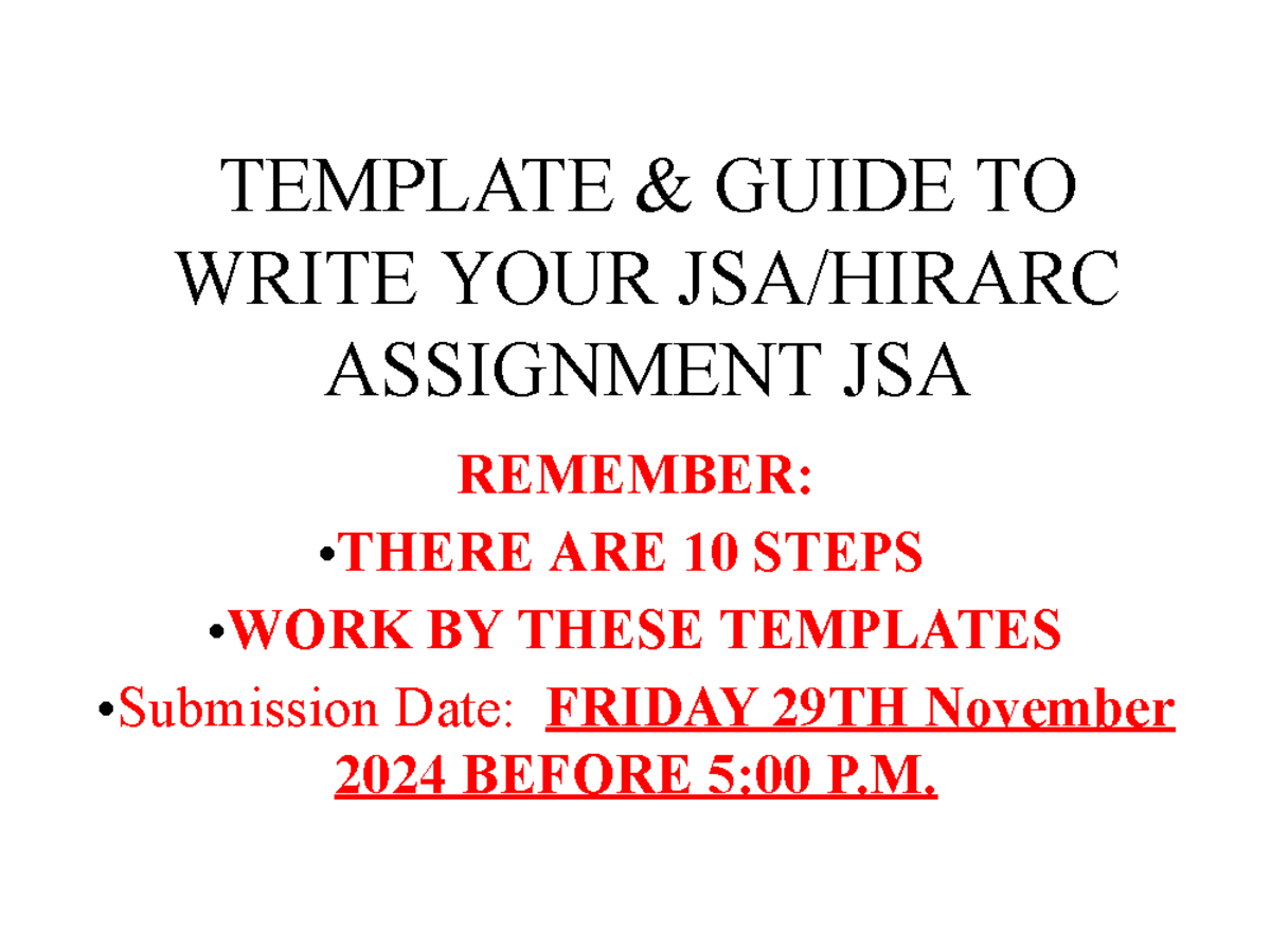 Appendix 2 Guide TO JSA - TEMPLATE & GUIDE TO WRITE YOUR JSA/HIRARC ...