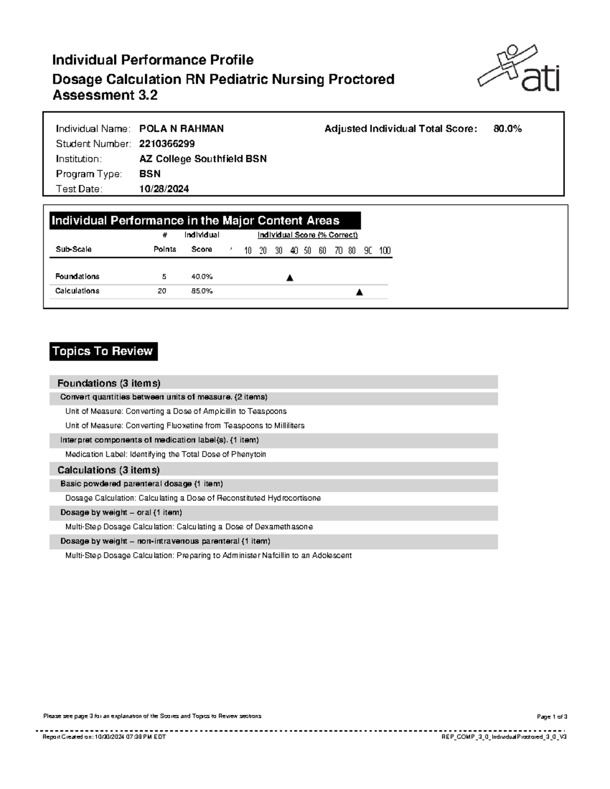 Pediatric Nursing Performance Profile Report - Assessment 3 (RN) - Studocu