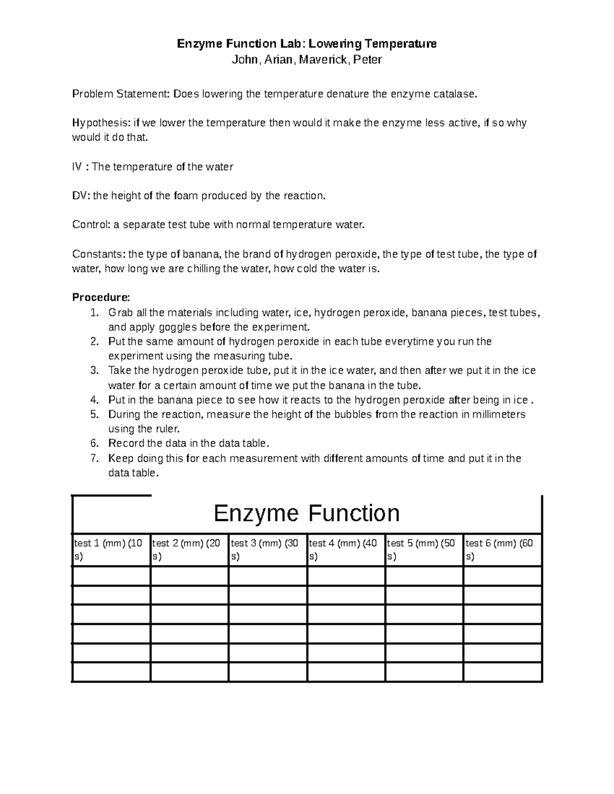 Enzyme function lab - Google Docs sdjakjsndkja - Enzyme Function Lab ...