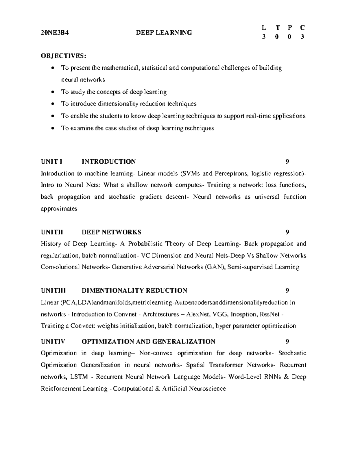 20NE3B4-DEEP Learning - 20NE3B4 DEEP LEARNING L 3 0 T P 0 C 3 ...