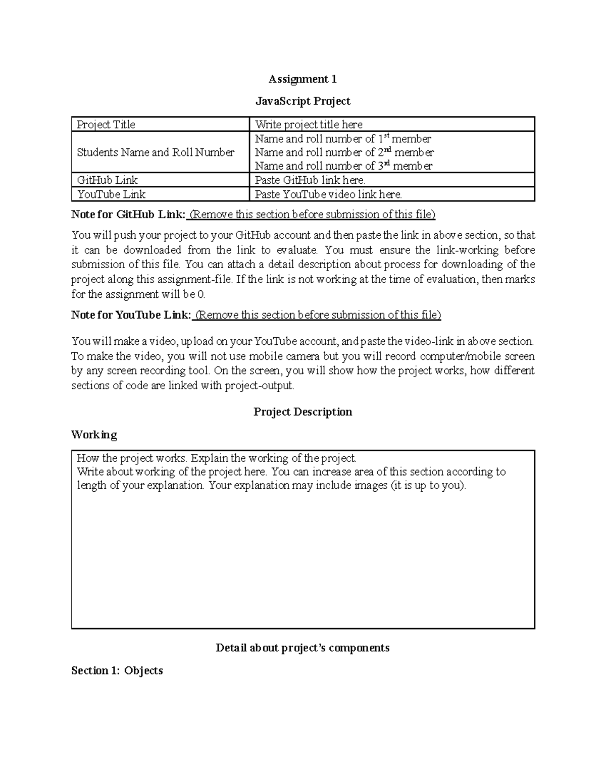 Assignment 1 submission format - Assignment 1 JavaScript Project ...