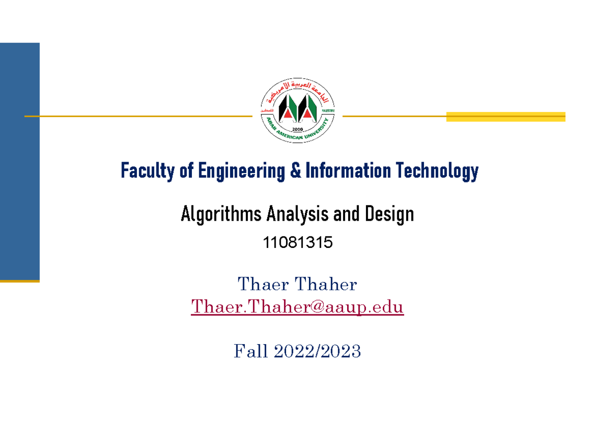 Ch11081315 - Algorithms Analysis and Design: Chapter 1 Overview - Studocu