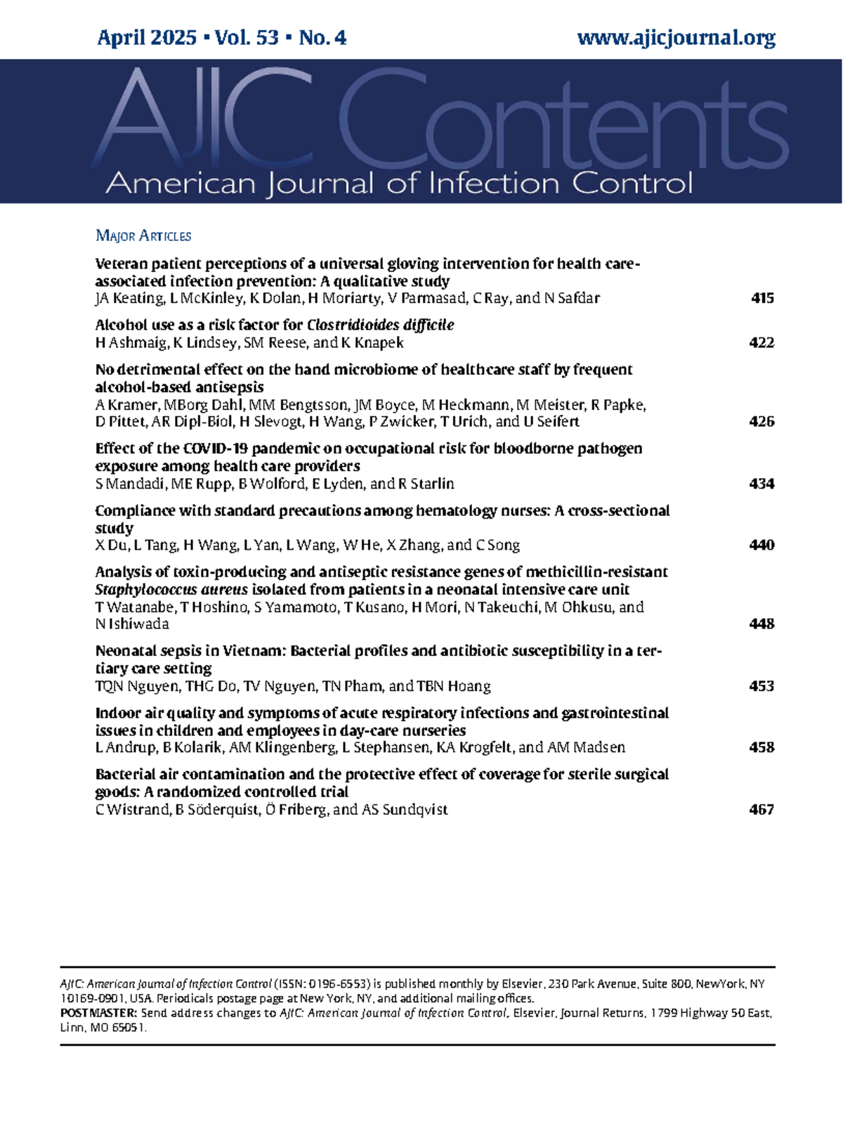 April 2025 volume 53 issue 4: Major articles and brief reports in ...