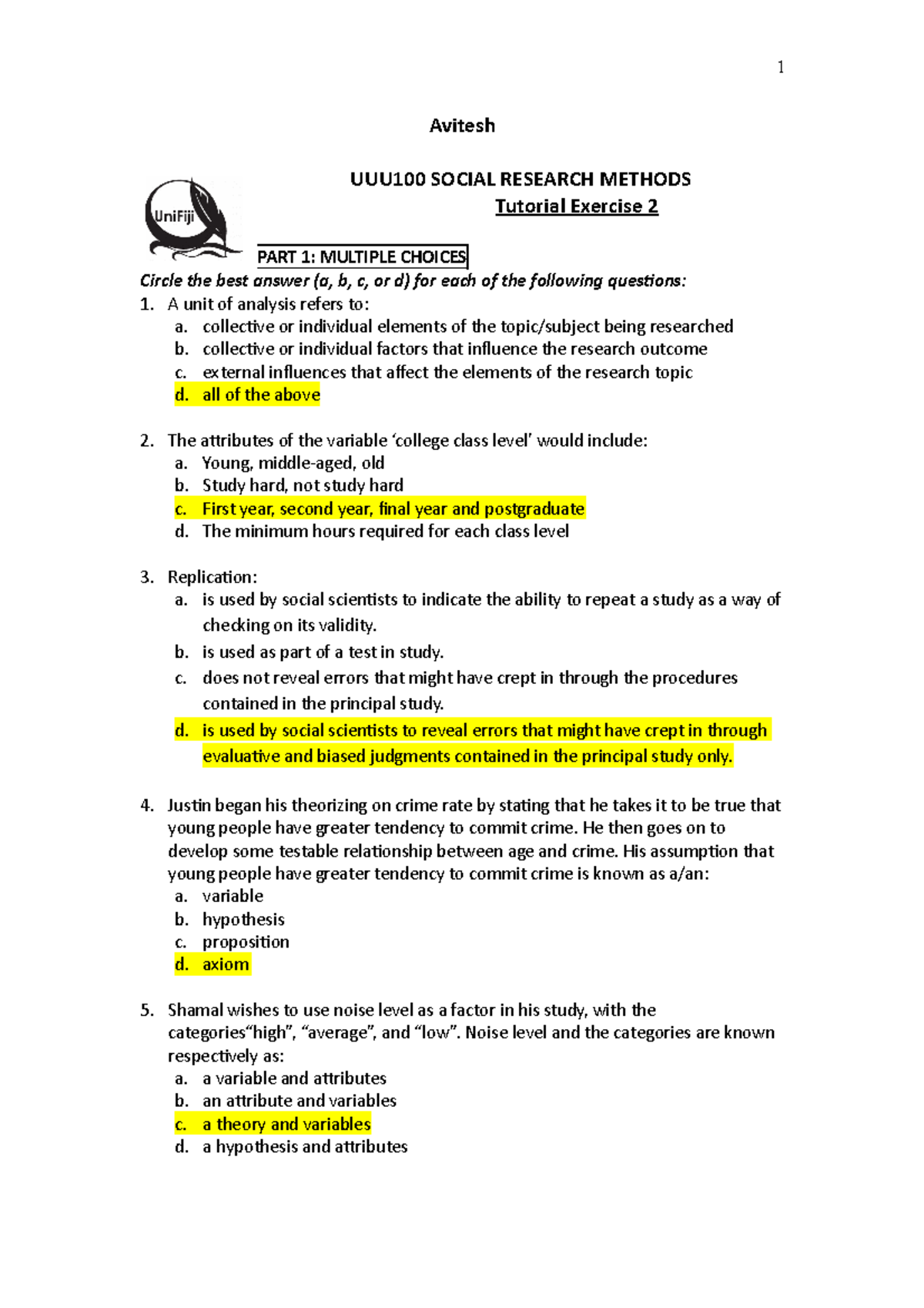 UUU 100 Tutorial 2: Social Research Methods Solutions and Exercises ...
