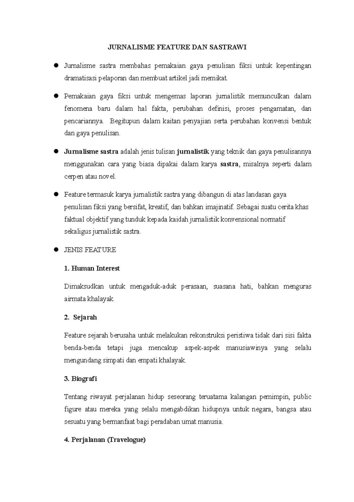 Jurnalisme Feature: Teknik dan Jenis dalam Sastra Jurnalis - Studocu