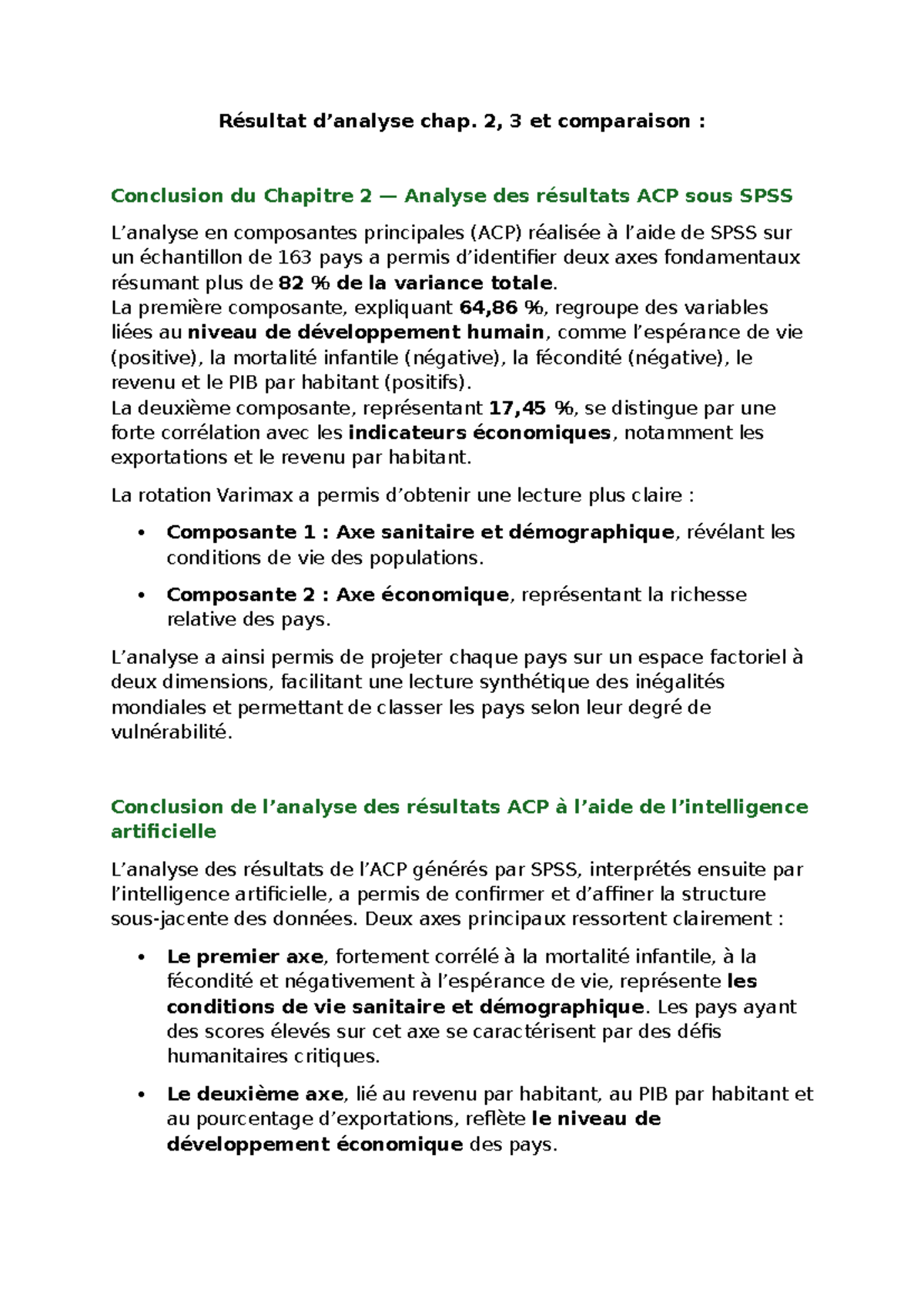 Analyse finale des résultats ACP sous SPSS - Chapitres 2 et 3 - Studocu