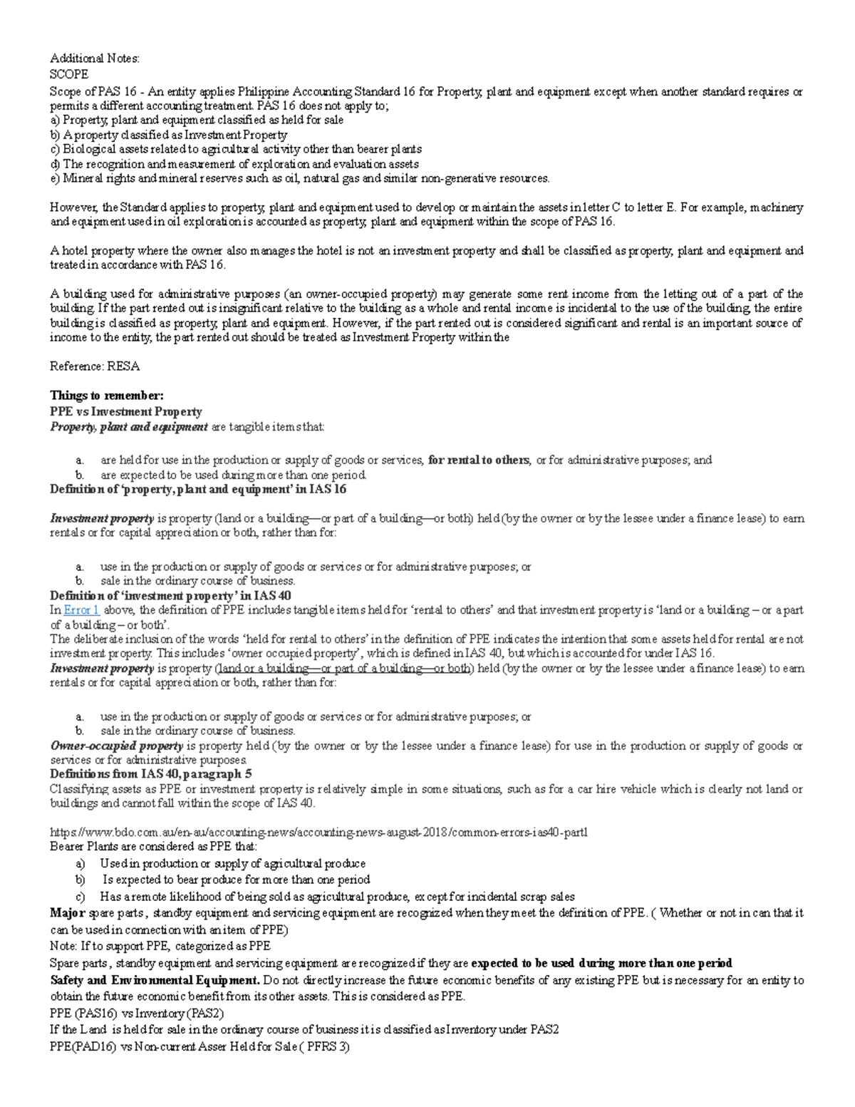 PPE Additional Notes Review for PAS 16: Key Definitions & Guidelines ...
