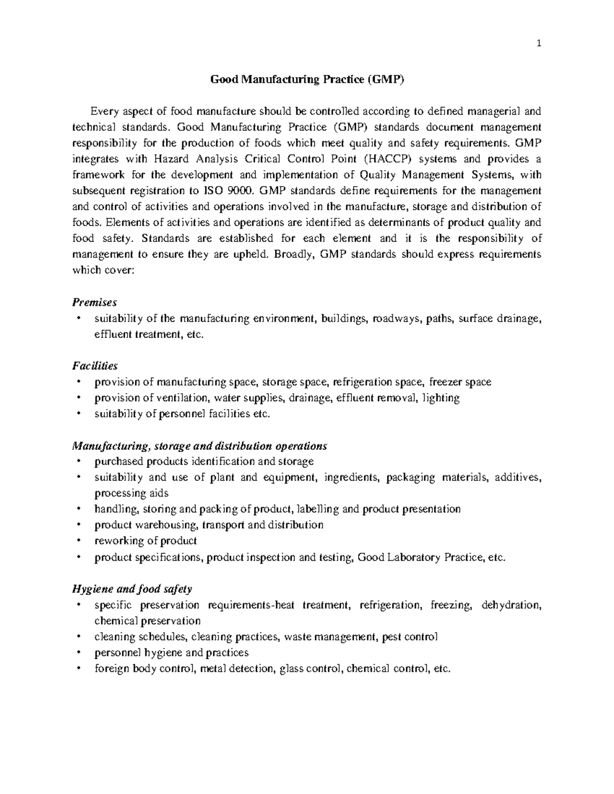 GMP, GHP, GLP, GAP, and HACCP Guidelines for Food Safety Practices ...