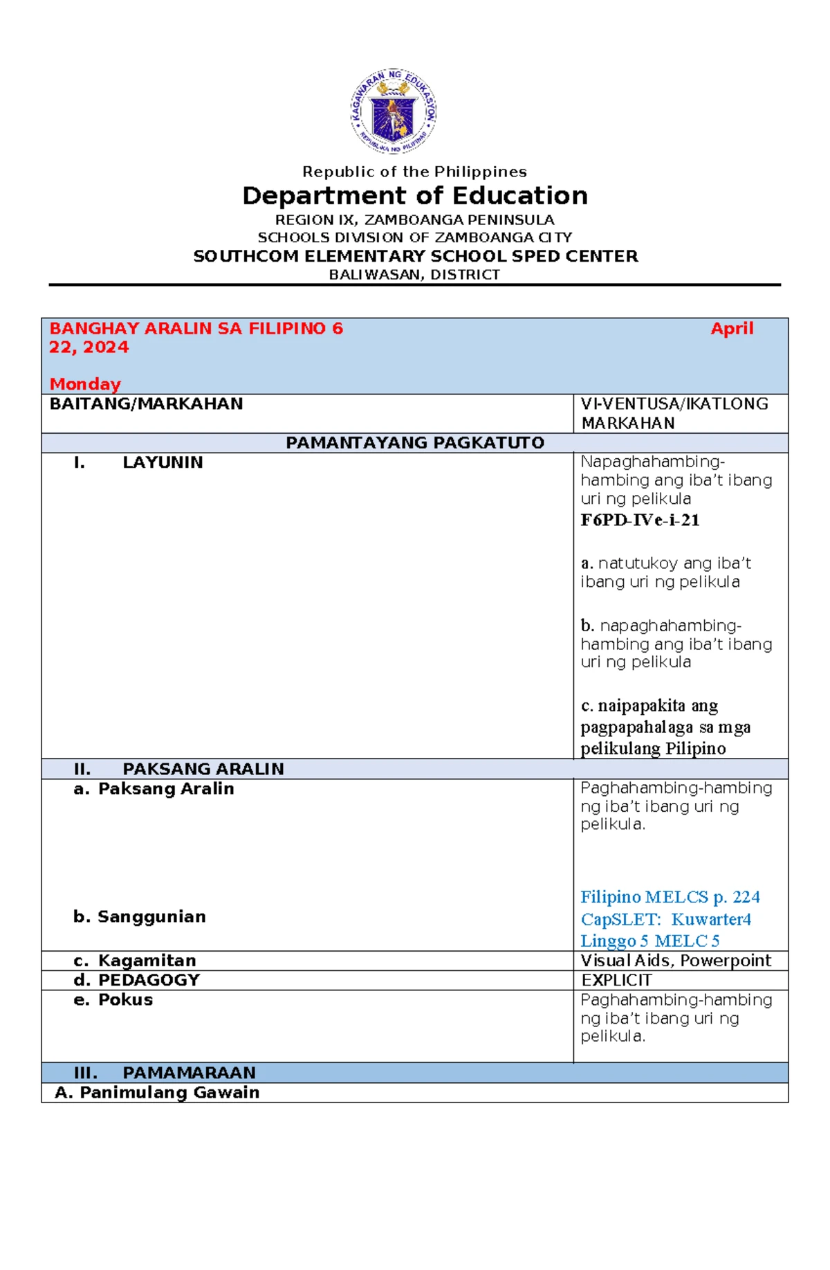 Format Of A Project