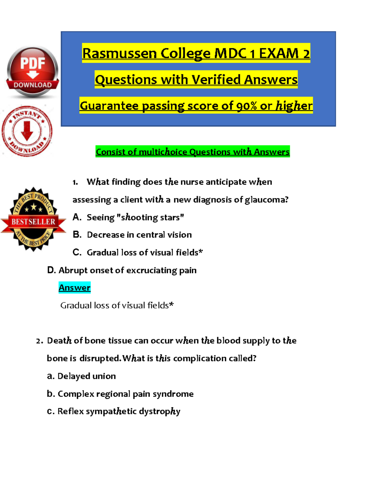 Rasmussen College MDC 1 Exam 2: Verified Questions & Answers for 90% ...