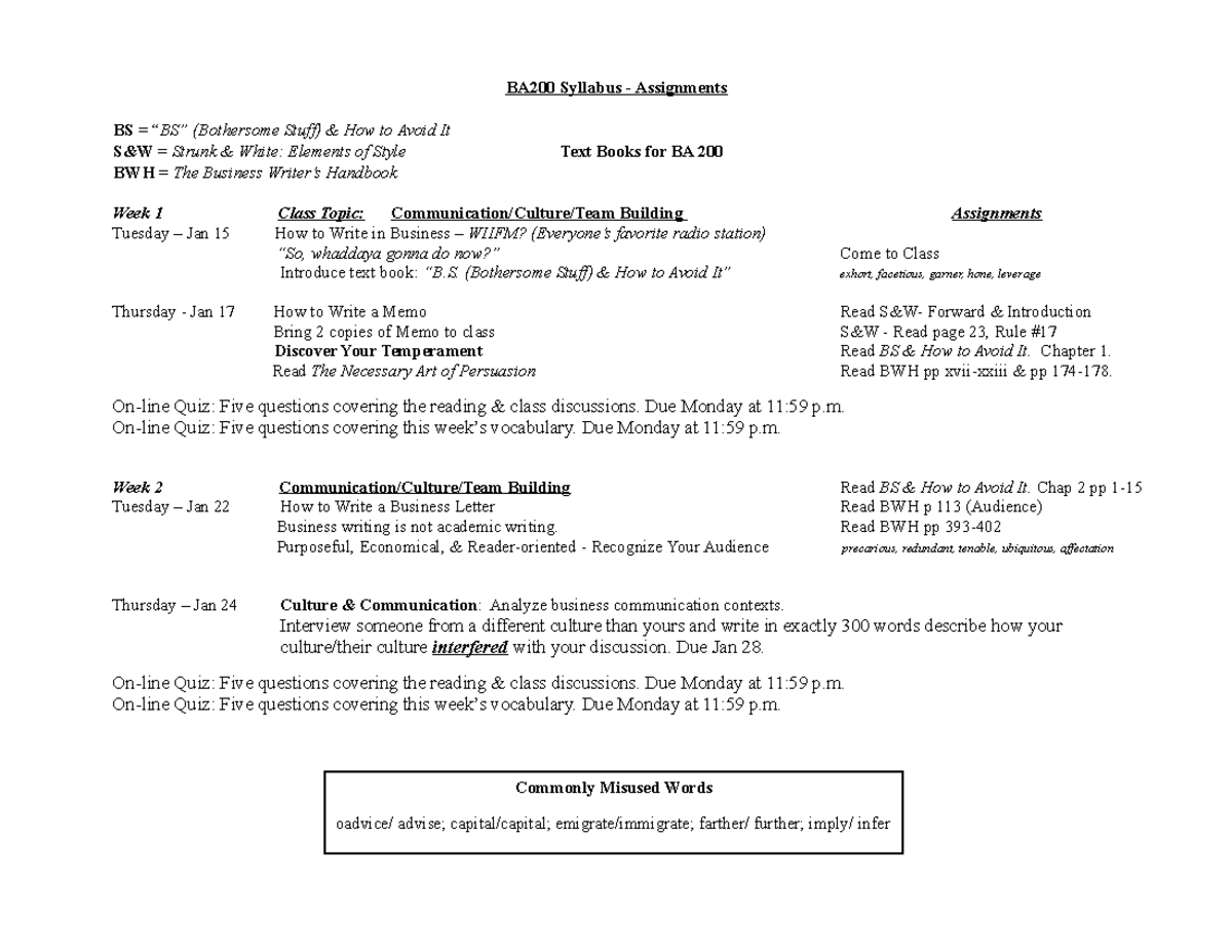 BA200 Syllabus - Spring 2018 Daily Assignments(1) - BA200 Syllabus ...