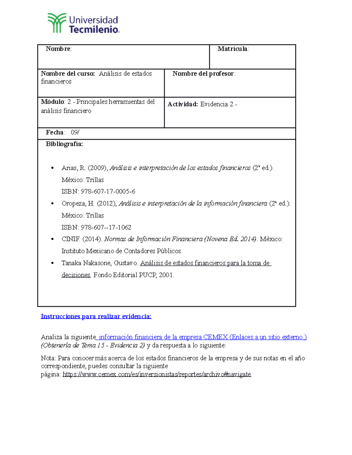 Análisis Financiero de CEMEX - Evidencia 2 - Curso: Análisis de Estados ...