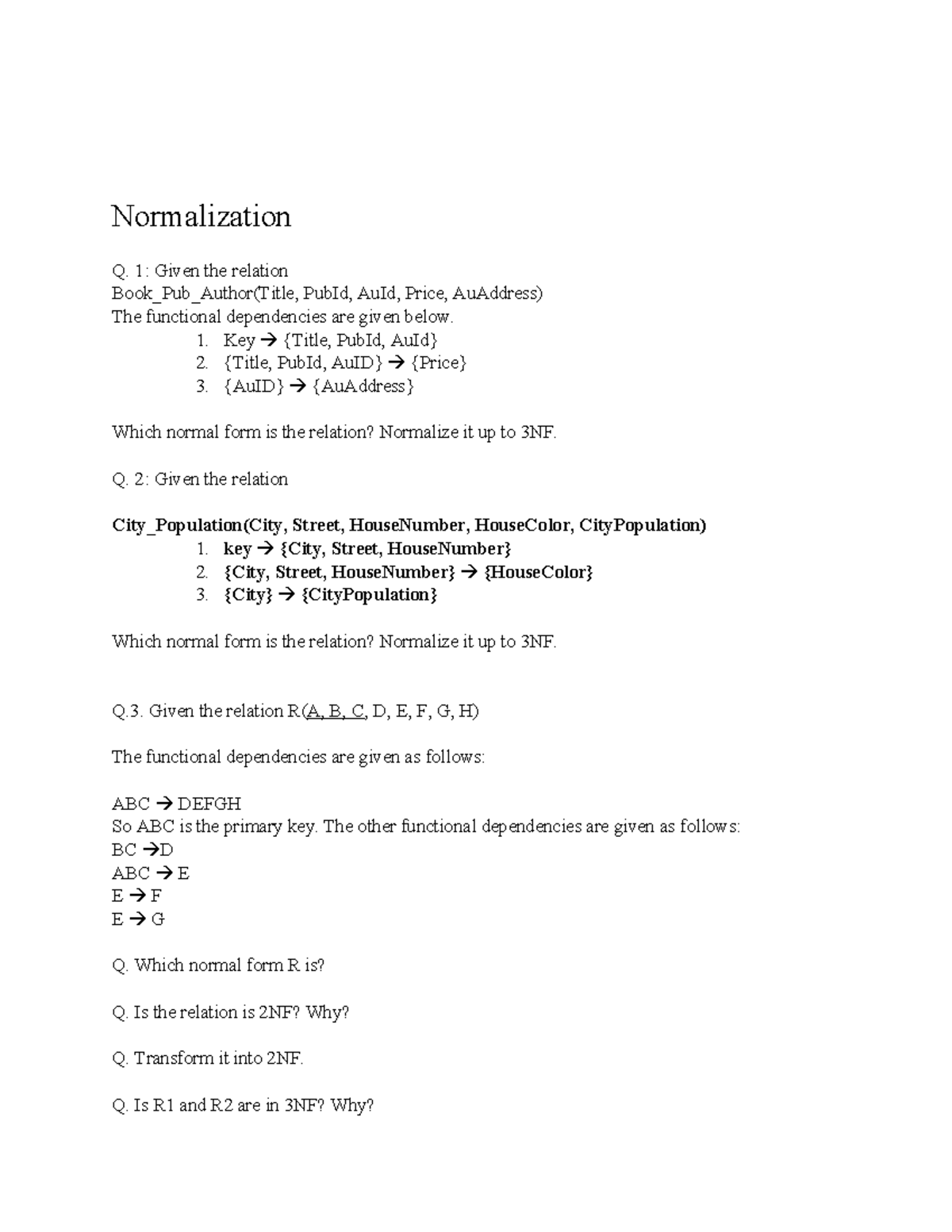 Normalization Questions and Solutions for Database Design - Studocu