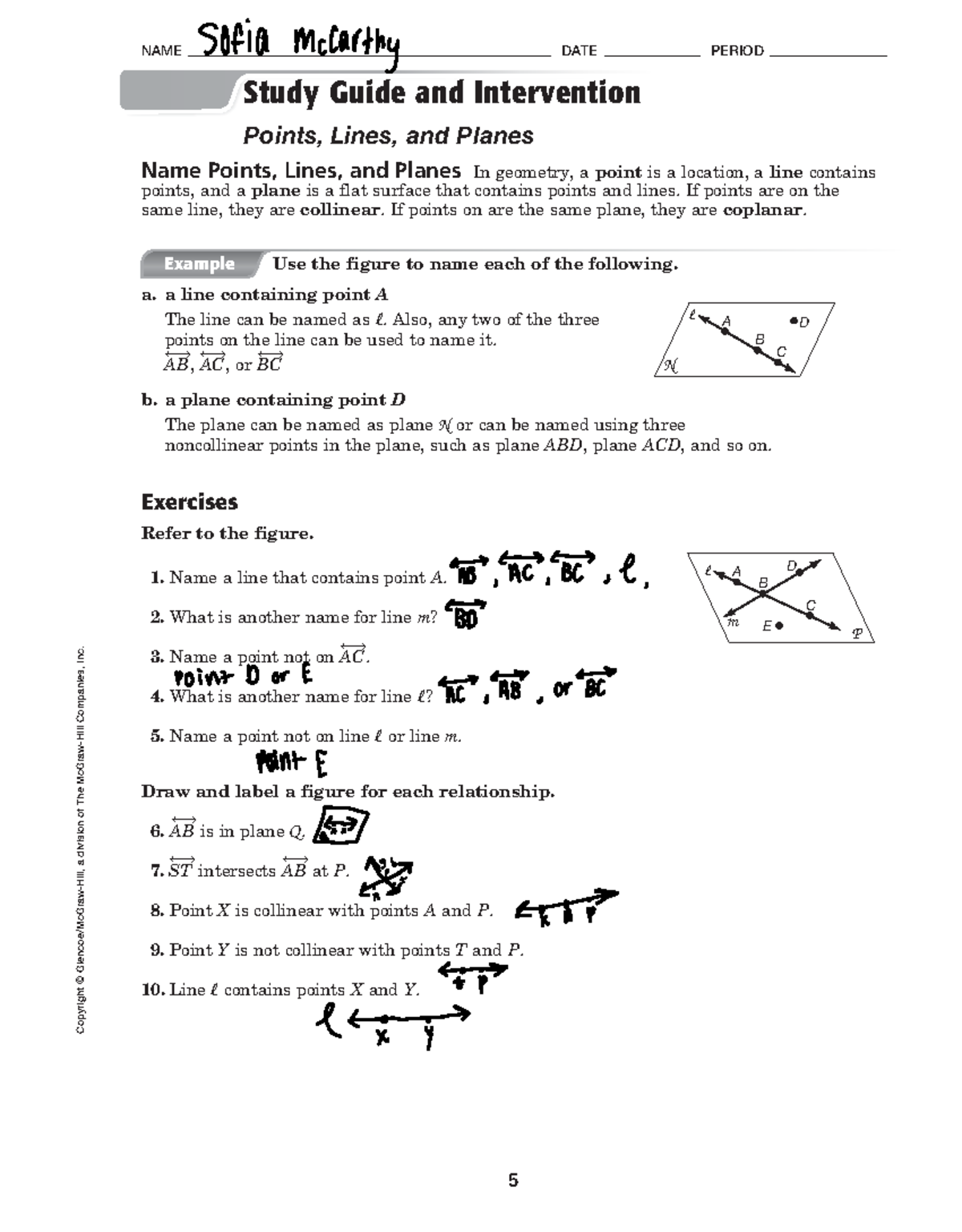 Geometry 101 Points, Lines, and Planes Worksheet Review Studocu