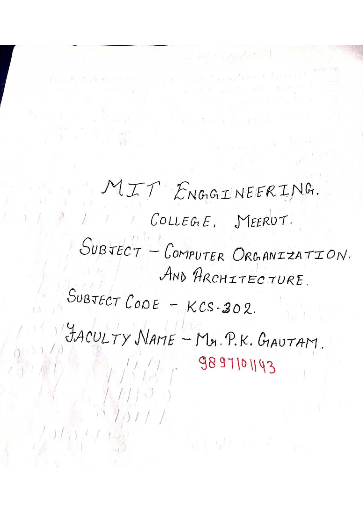 MIT ENGINEERING COLLEGE: COA - Unit 1 Notes on Computer Architecture ...