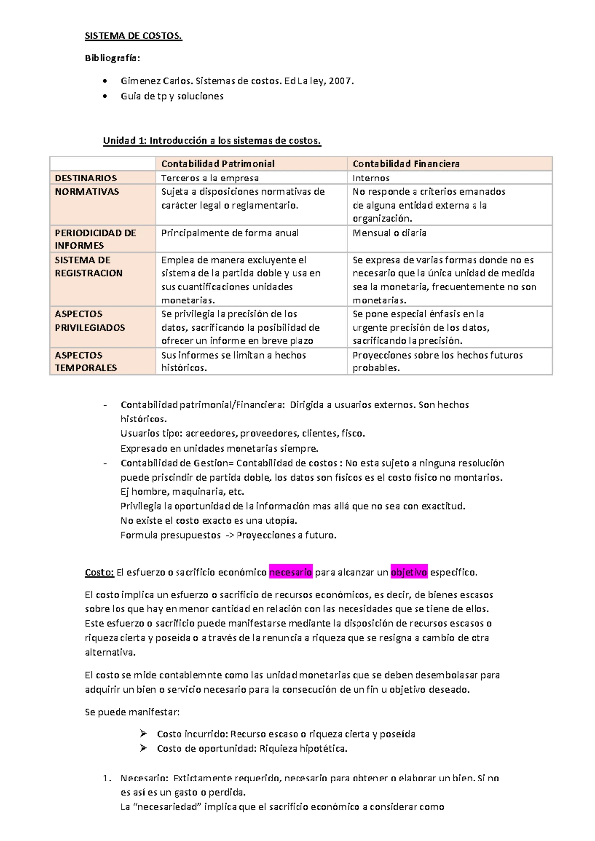 Sistema de Costos: Apuntes de Clase sobre Contabilidad de Costos - Studocu