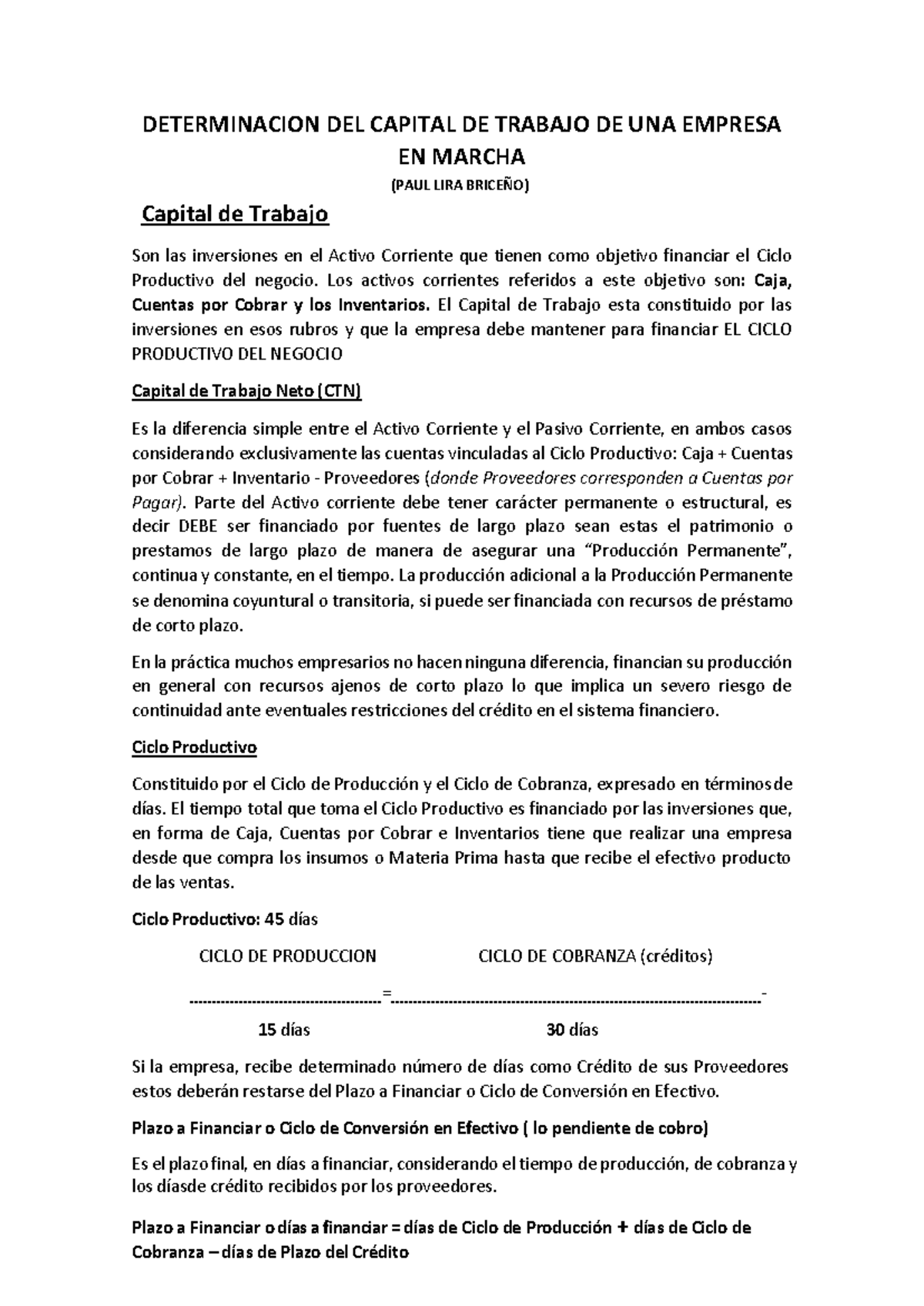 Determinación del Capital de Trabajo Neto (CTN) en Empresas en Marcha