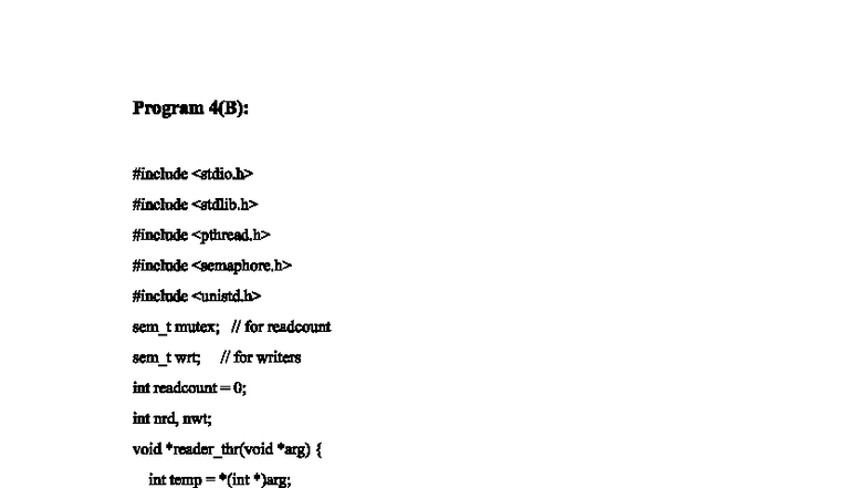 OS LAB 4(B) - Semaphores for Reader-Writer Problem Code - Studocu