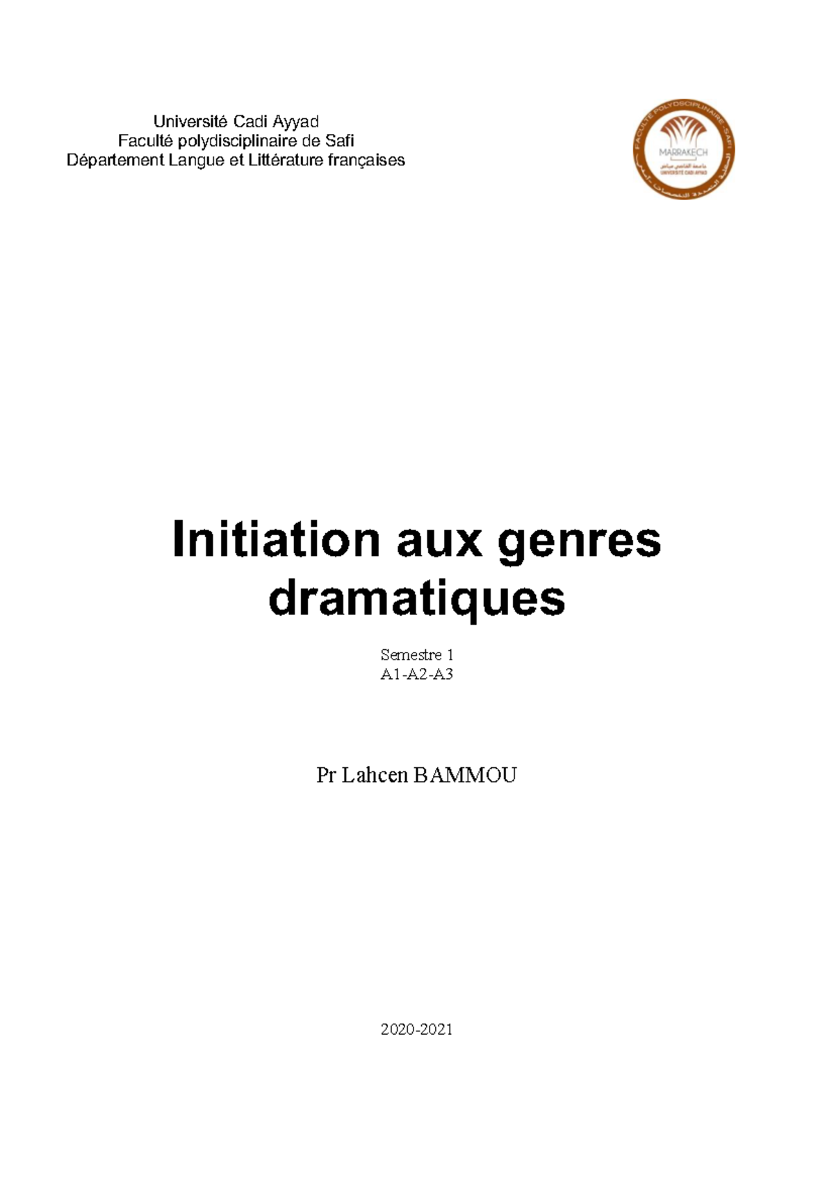 Cours 3 - Initiation aux Genres Dramatiques - Semestre 1 - Document Preview