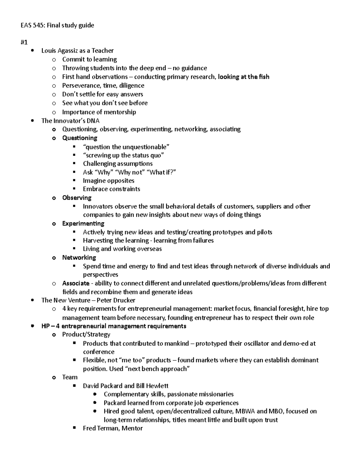 EAS 545 Final Exam Comprehensive Study Guide on Innovation & Management ...