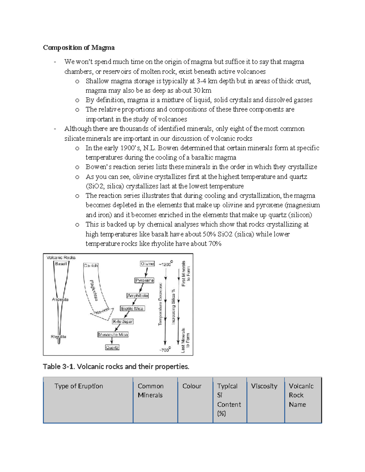 Unit 3 - Volcanoes: Comprehensive Lecture Notes on Magma and Eruptions ...