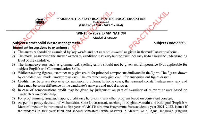 SWM 22605 Winter 2022 Model Answer Paper for Solid Waste Management ...