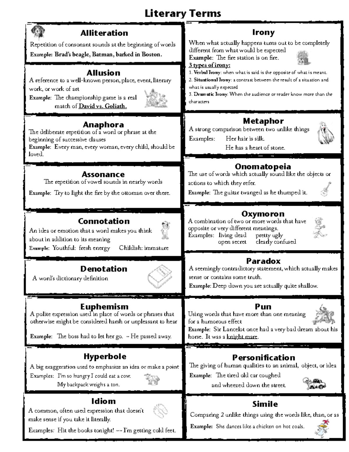 Literary Terms Handout 2024 - Literary Terms Allusion A reference to a ...