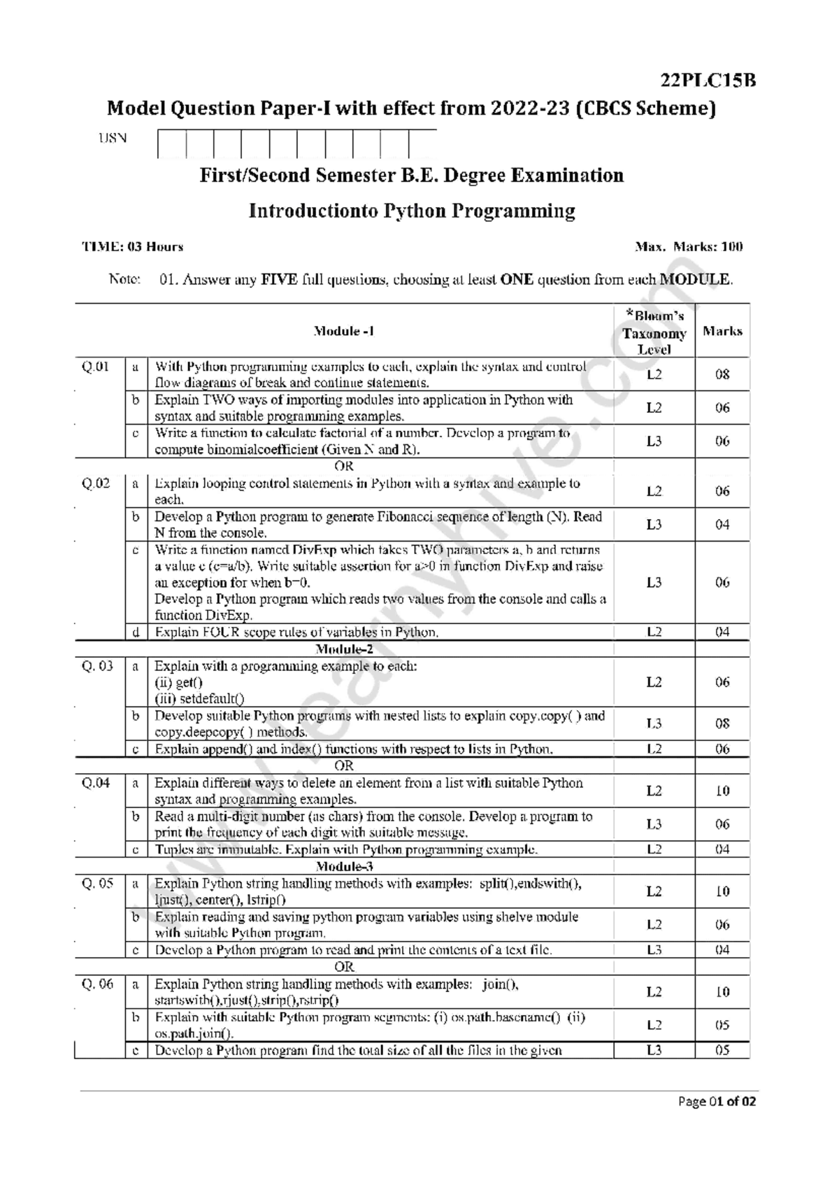 BPLCK205B Model QP with Answers for Intro to Python Programming - Studocu
