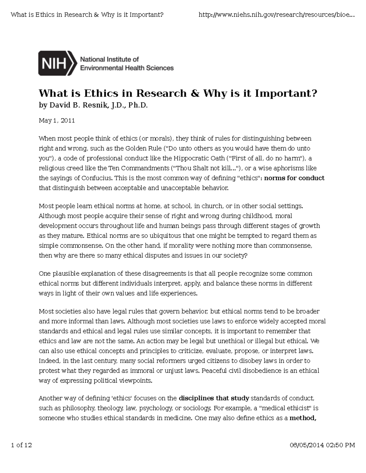 Ethics in Research: Importance and Guidelines (RES 101) - Studocu