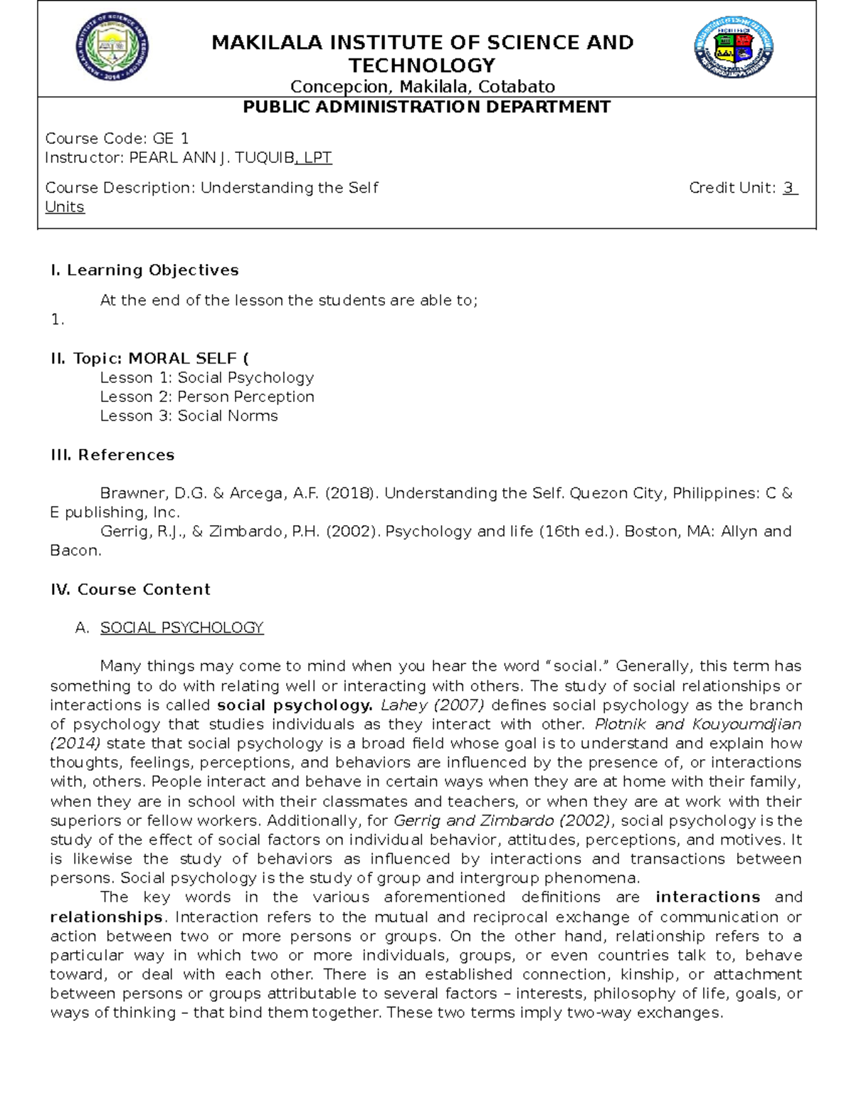 UTS - Module 6 - Copy - lecture notes - I. Learning Objectives At the ...