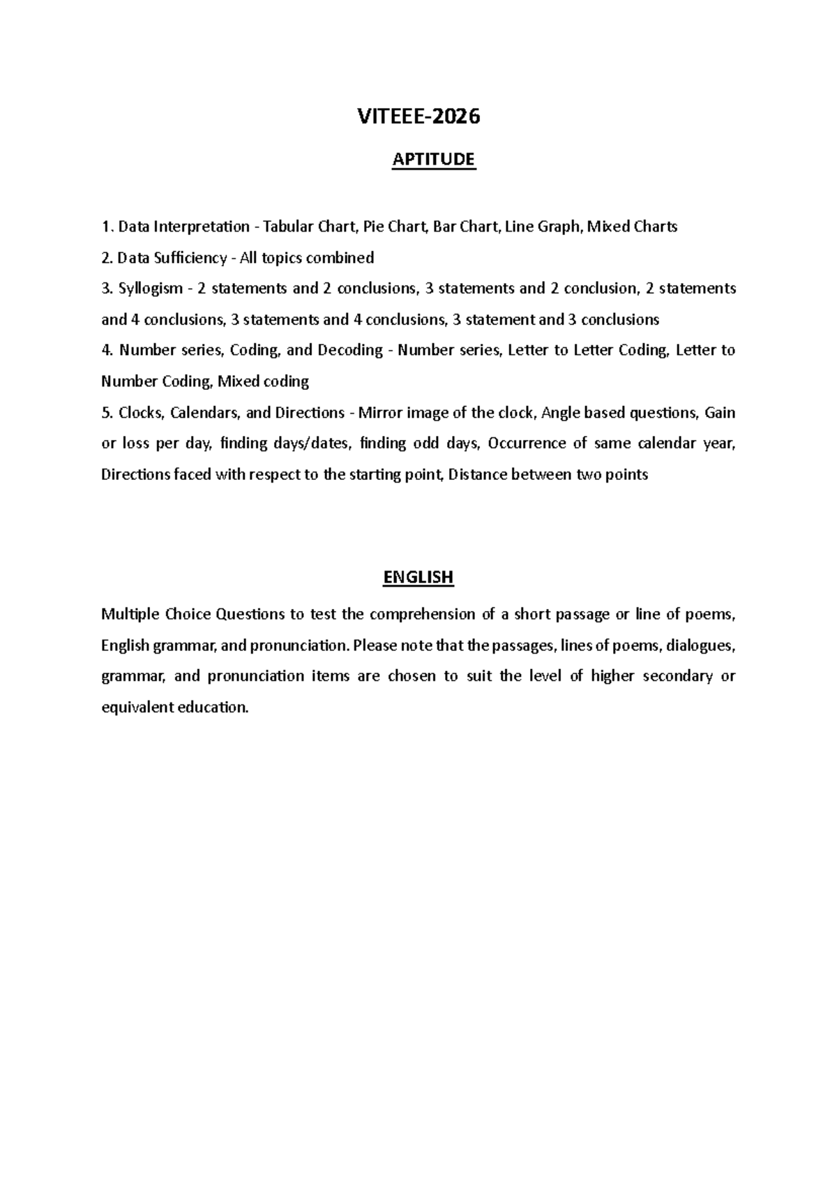 APTITUDE & ENGLISH Study Guide for VITEEE 2026 Exam - Studocu
