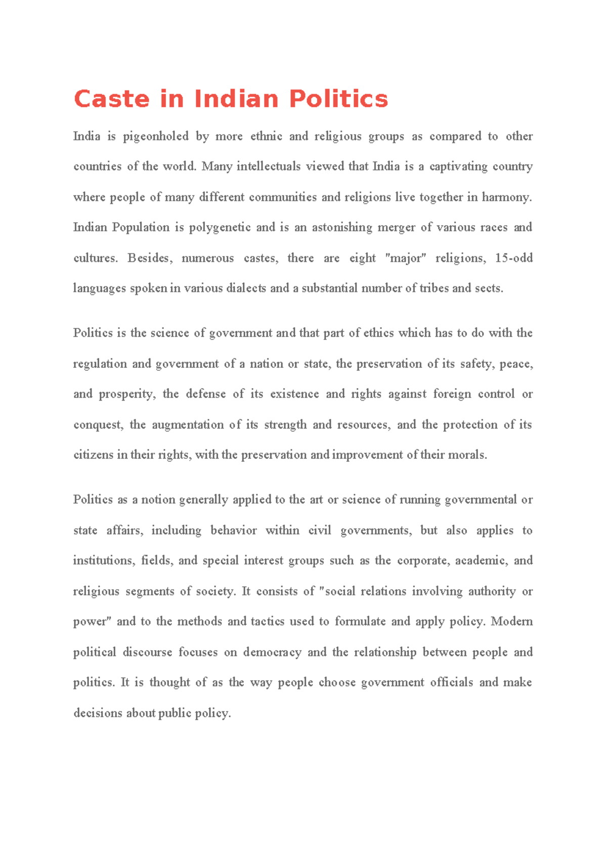 Caste and Politics in India: Dynamics of Identity and Power - Studocu