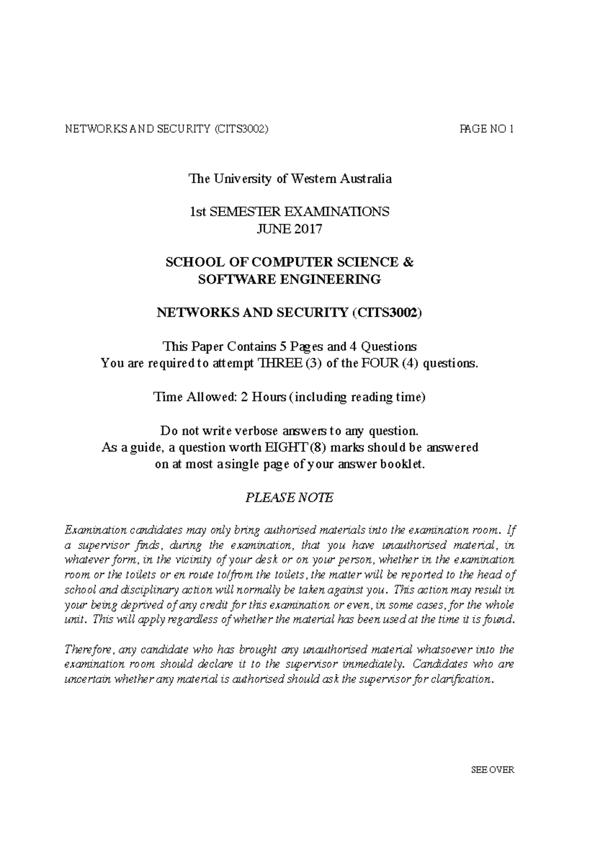 CITS3002 Networks and Security - 1st Sem Exam Notes - Studocu