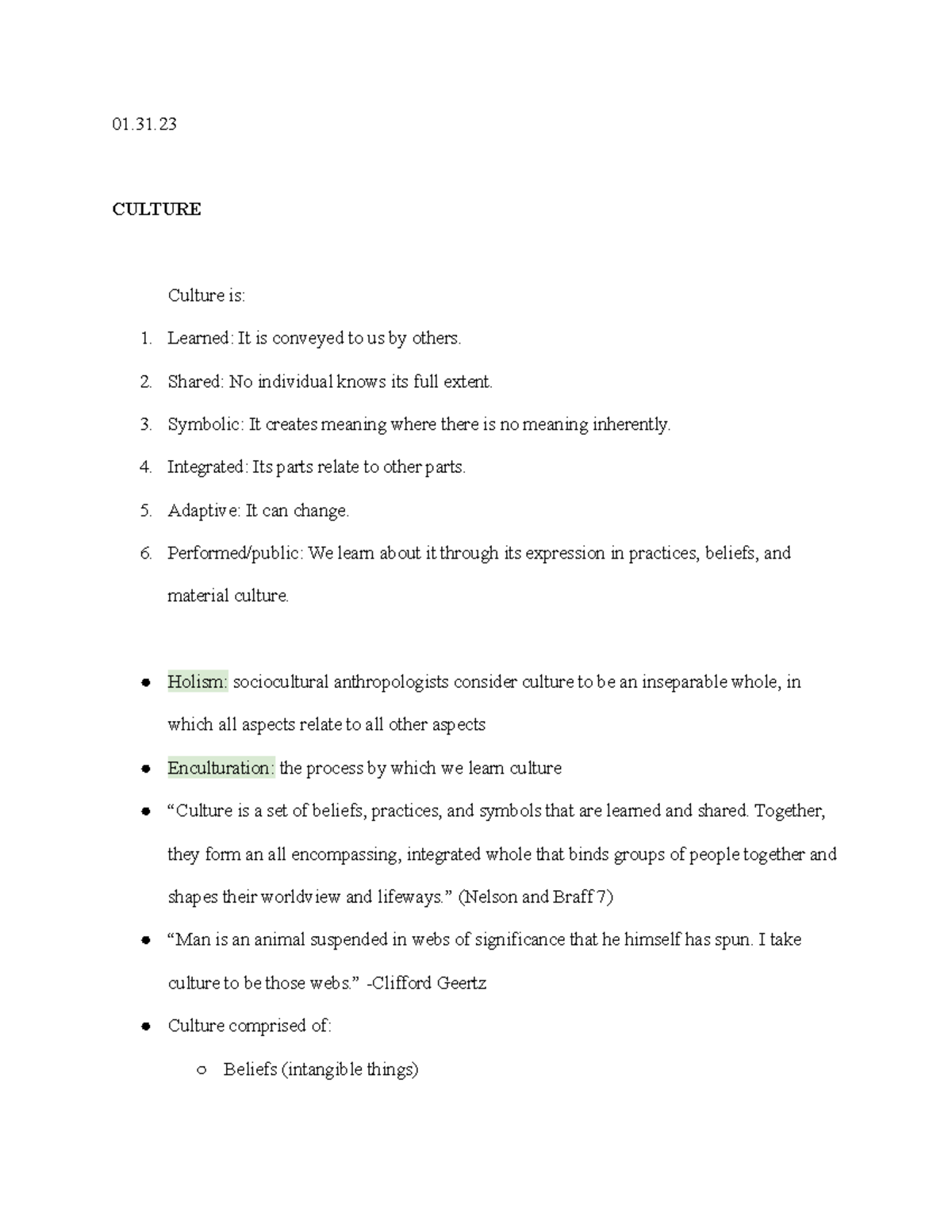 ANTH 101 Exam 1 Lecture Notes on Culture and Language Theory - Studocu