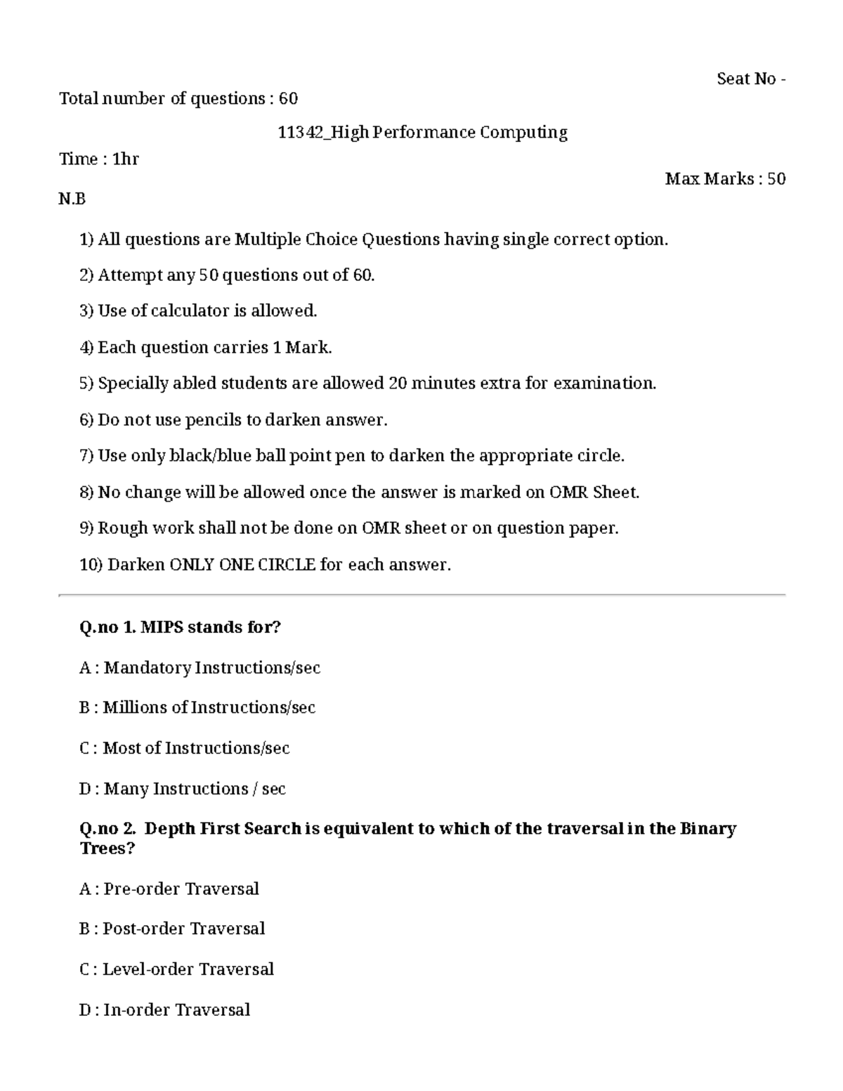 HPC MCQs - High Performance Computing (Total: 60 Questions) - Studocu