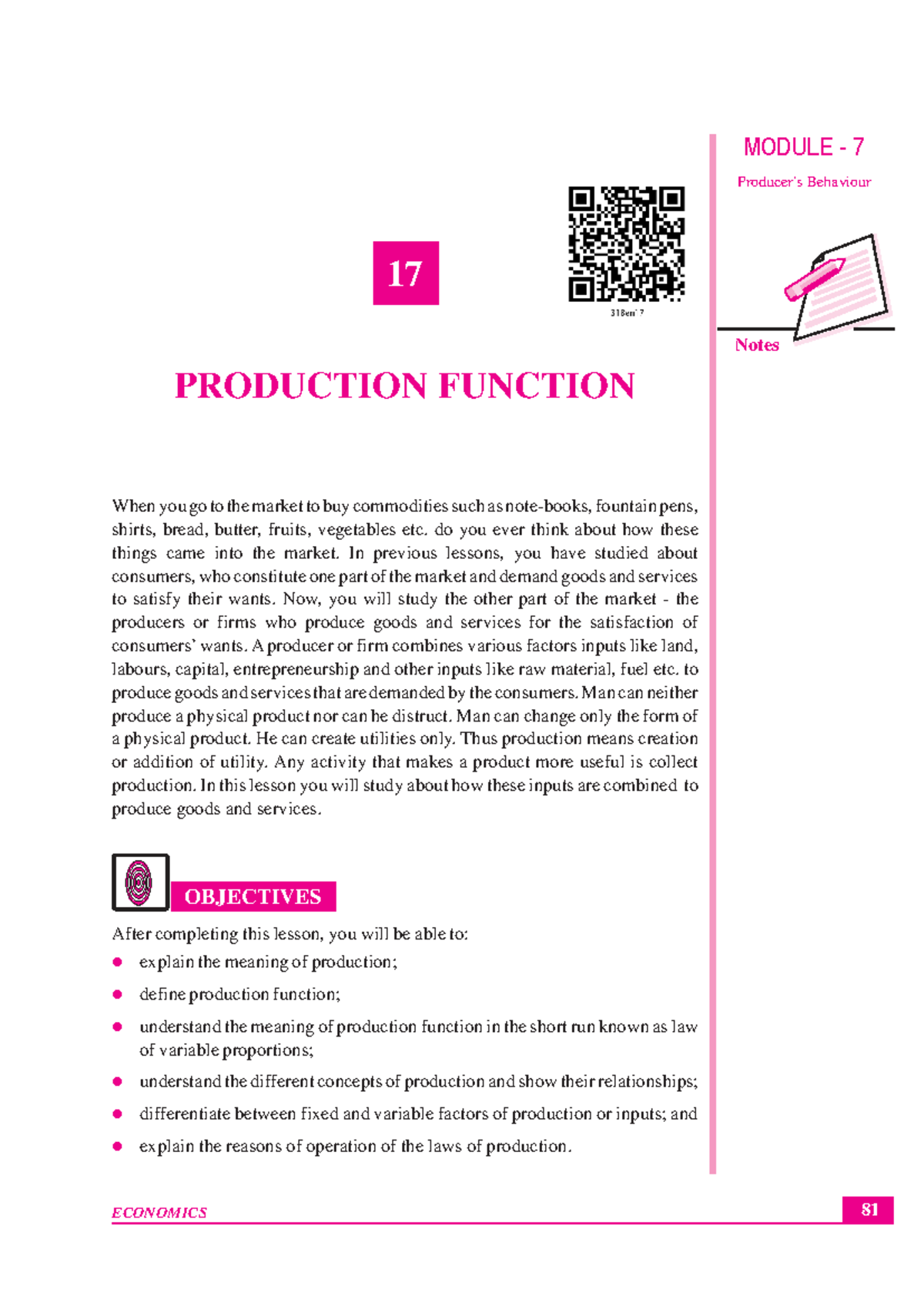 MODULE 7: Production Function Behaviour - Lesson 17 Notes - Studocu