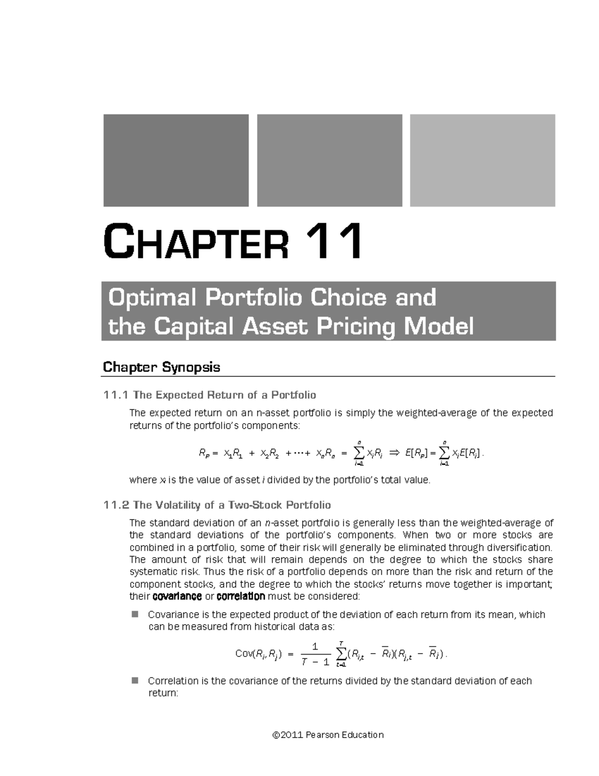 Chapter 11 - summary - CHAPTER 11 Optimal Portfolio Choice