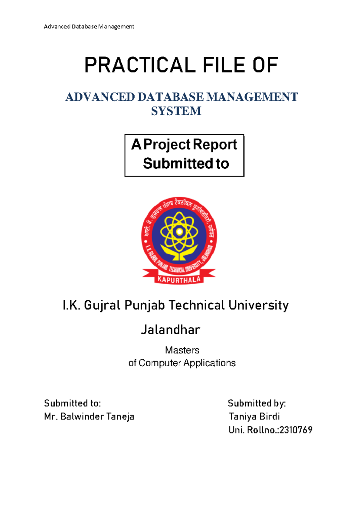 Taniya Dbms - Help you in dbms practical - Advanced Database Management ...