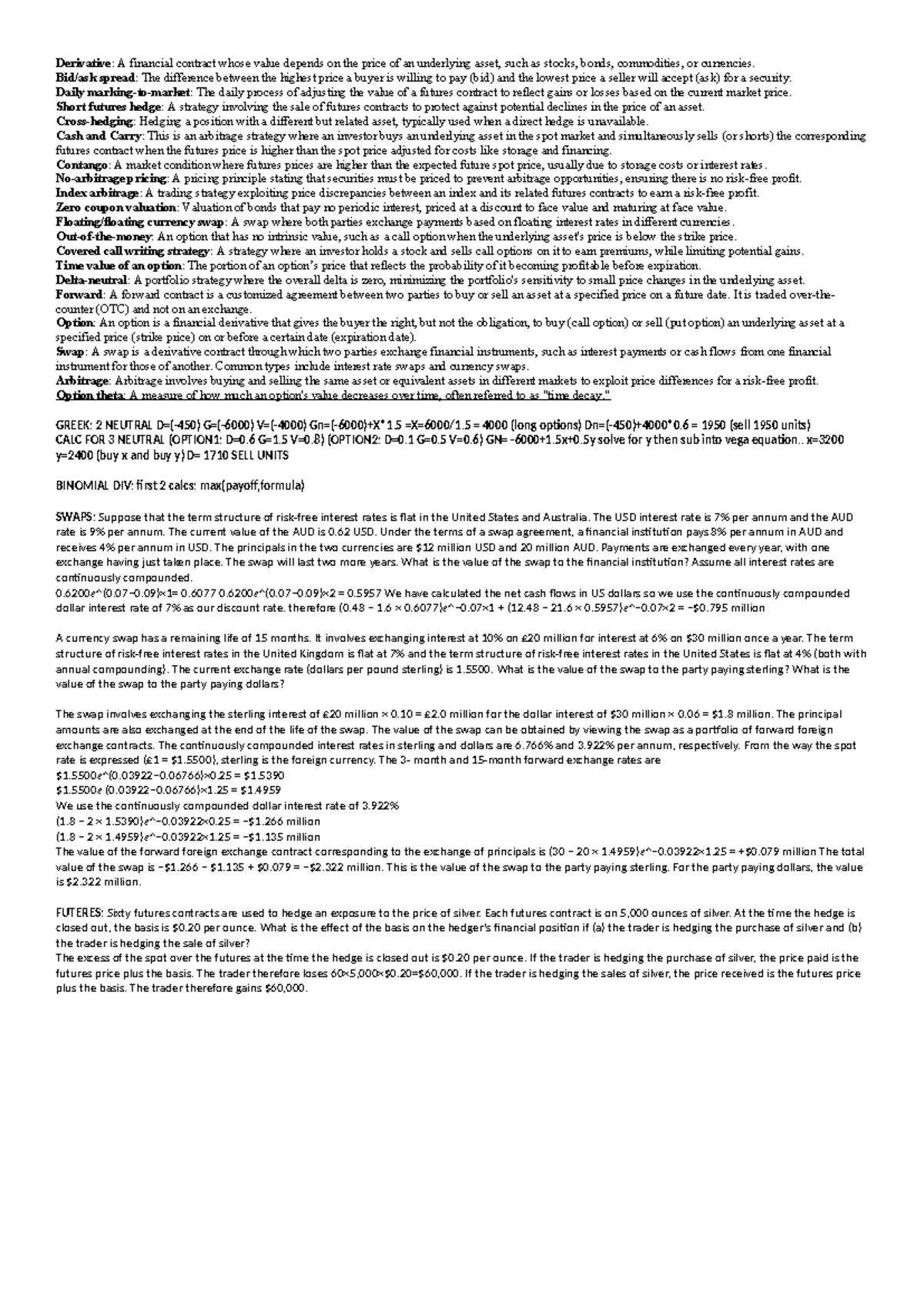 Derivative Final Exam Notes: Key Concepts and Strategies - Studocu