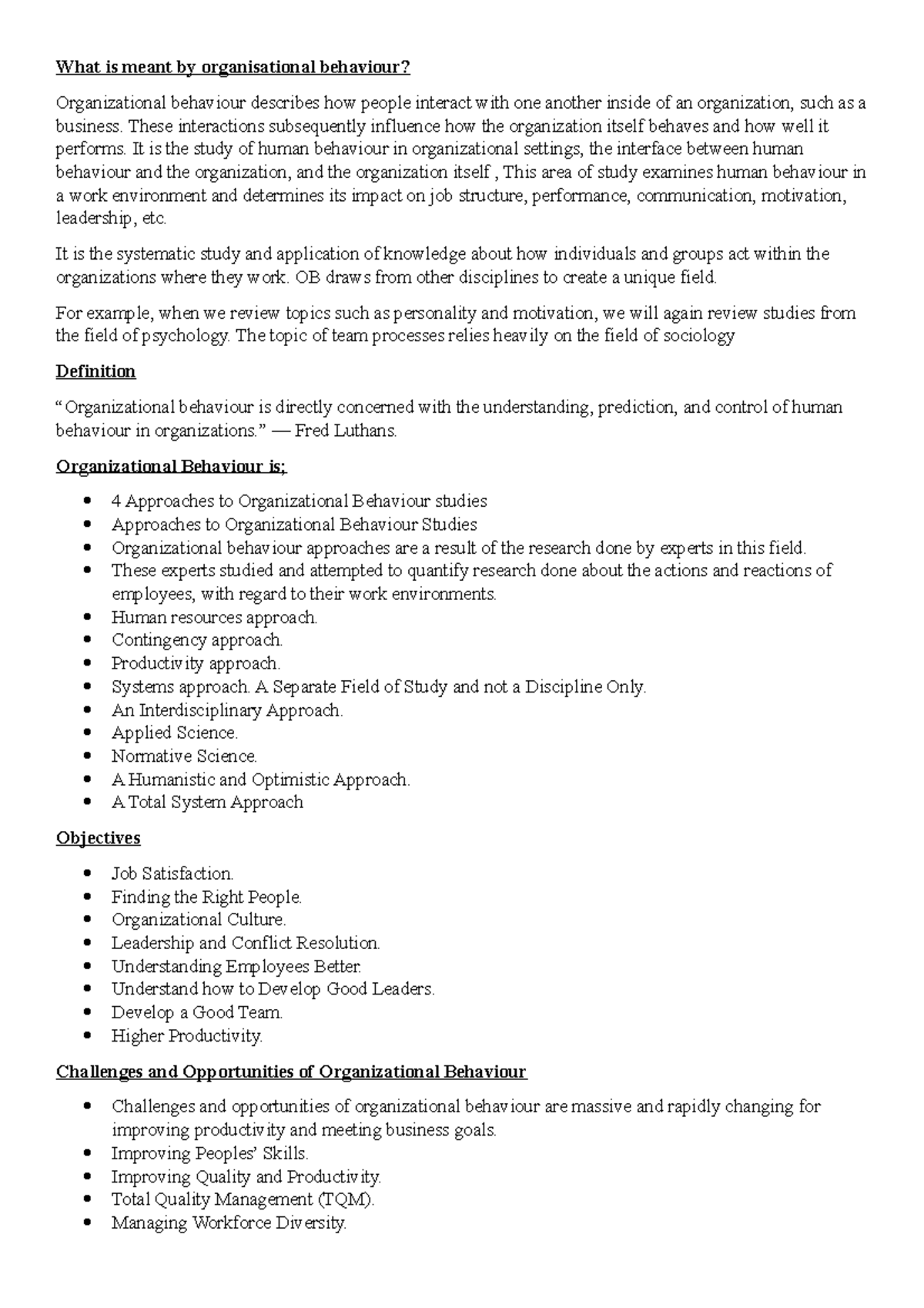 Organizational Behaviour: Understanding Human Interactions in ...