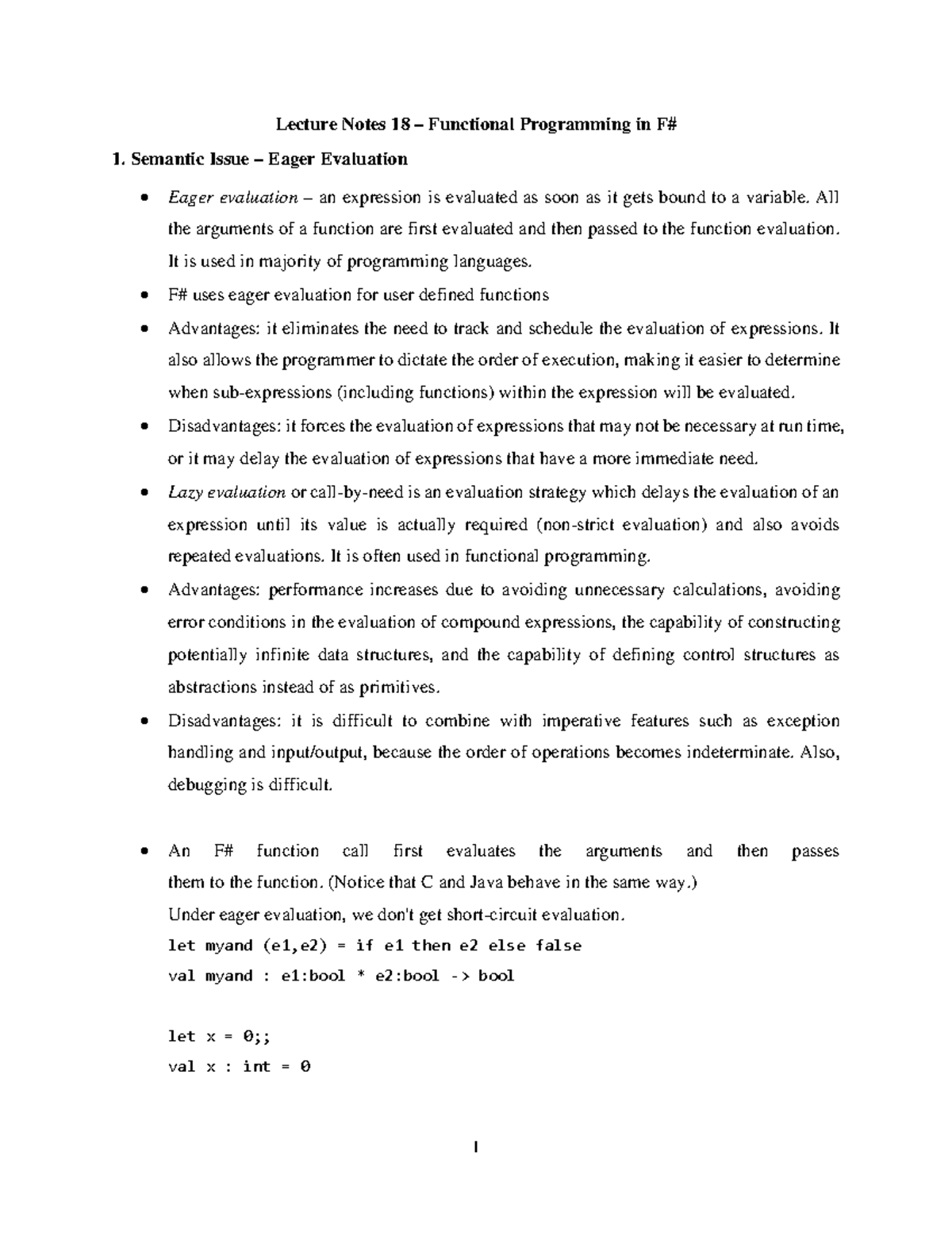 Lecture Notes 18: Eager vs Lazy Evaluation in Functional Programming ...