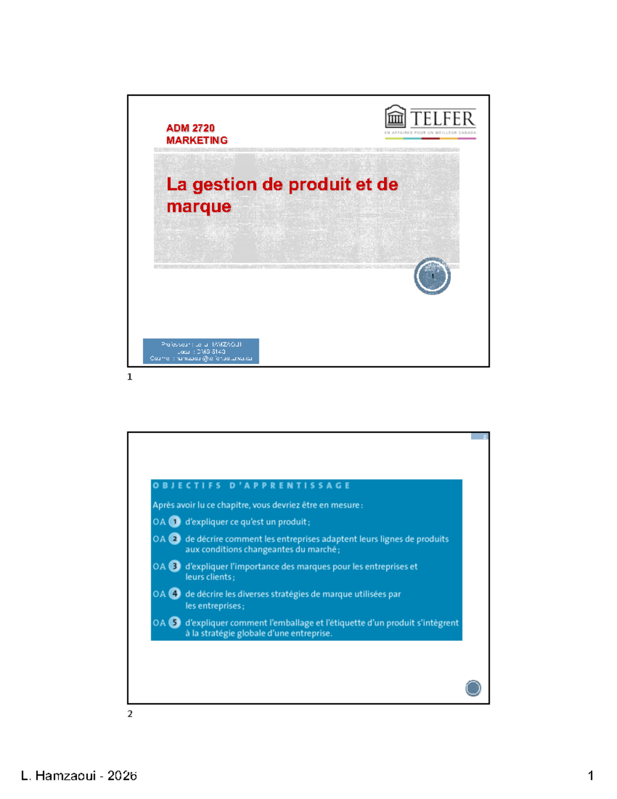 ADM 2720 - H26 - Chapitre 9: Décisions Produit et Stratégie de Marque ...