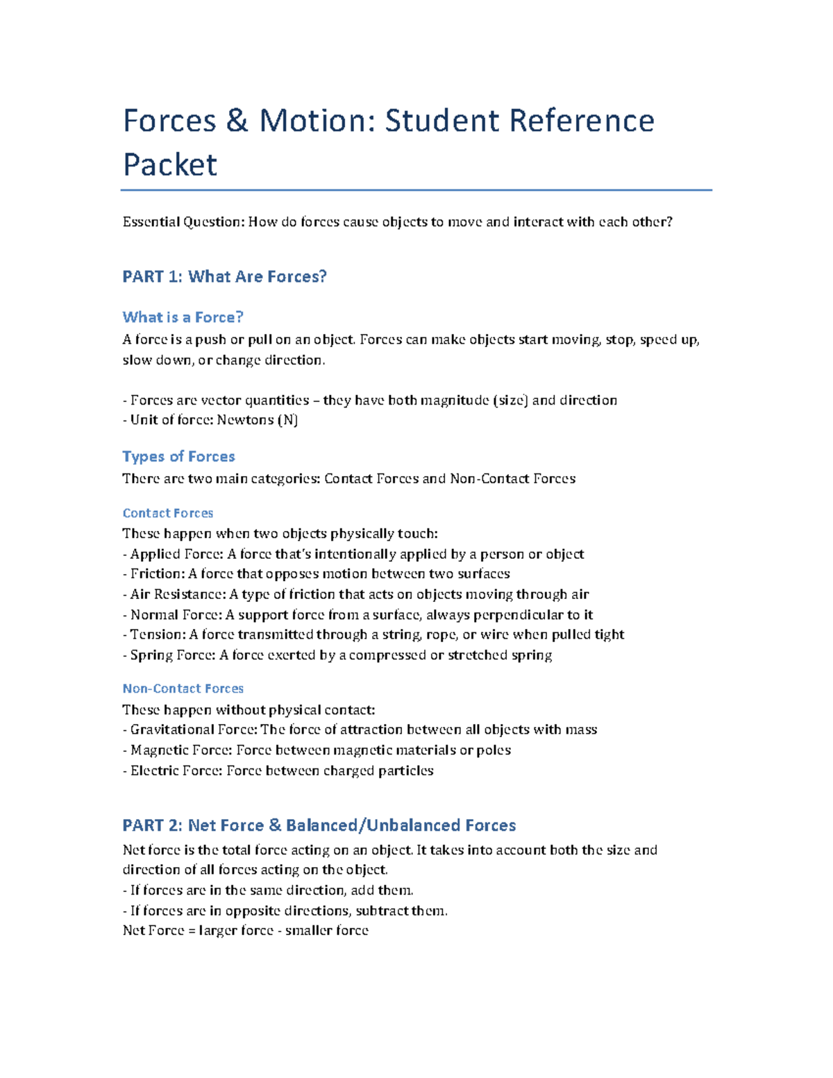 Forces and Motion: Key Concepts, Newton’s Laws, and Applications ...