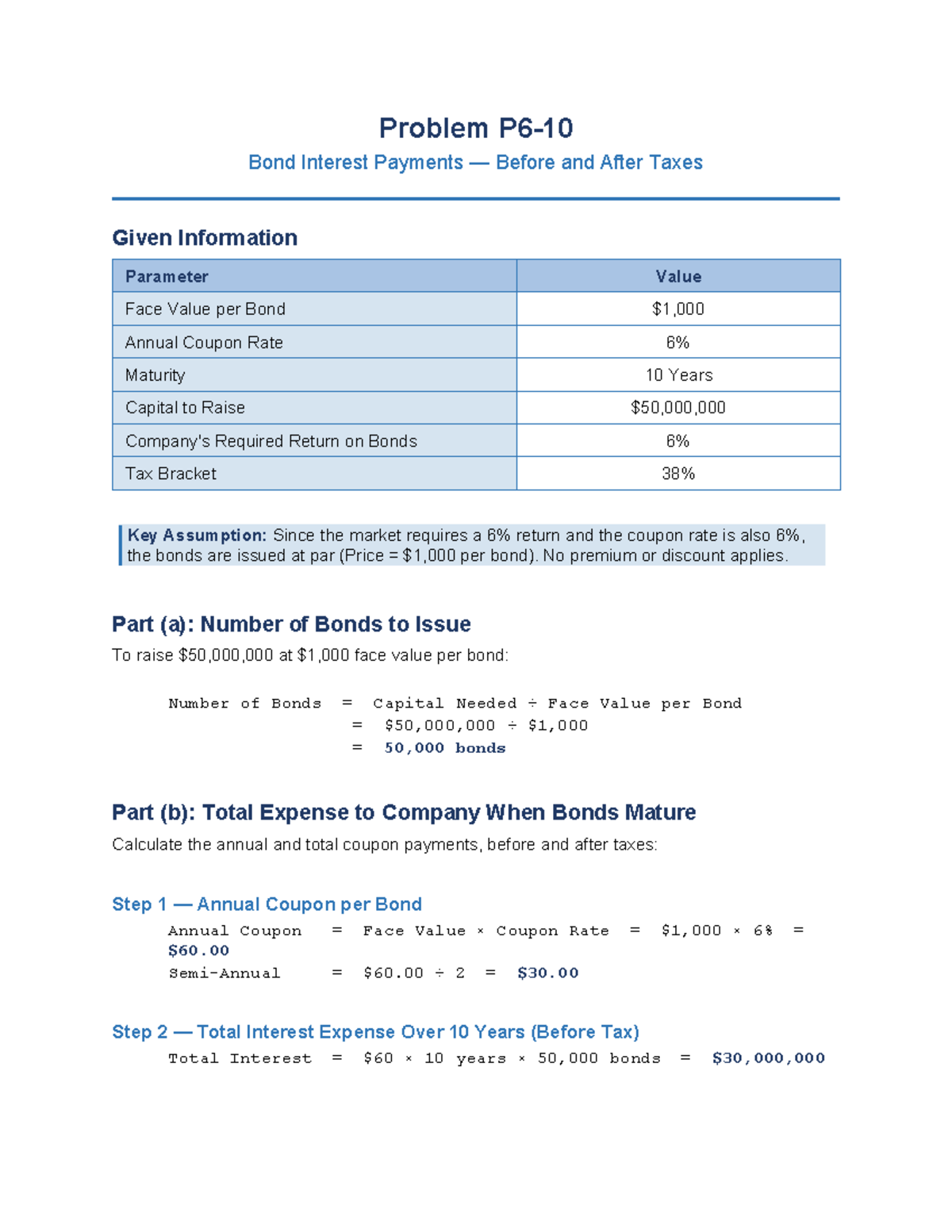 P6-10 Bond Interest Payments: Before & After Taxes Analysis - Studocu
