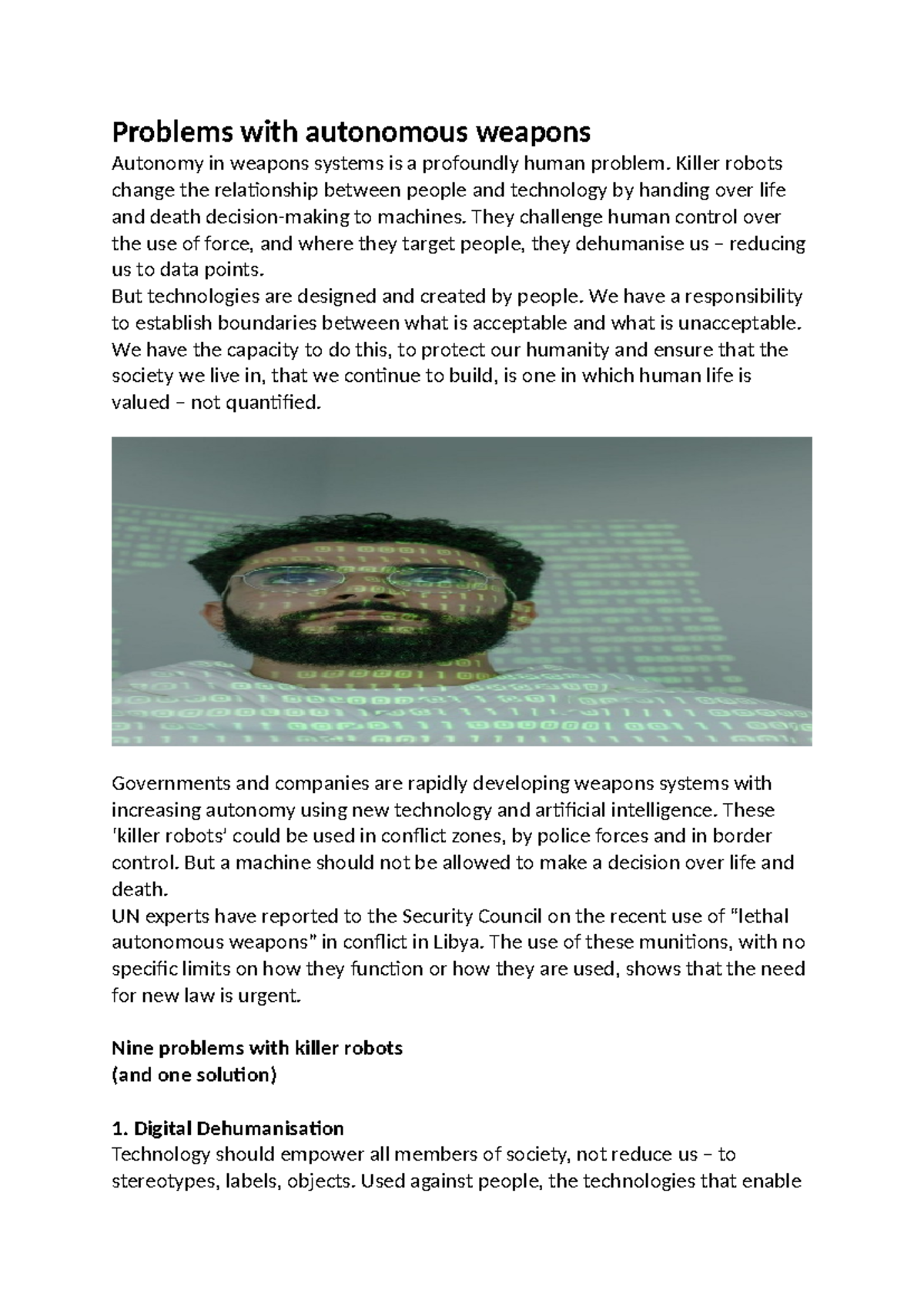 Autonomous Weapons: Ethical Challenges and Human Control Issues - Studocu