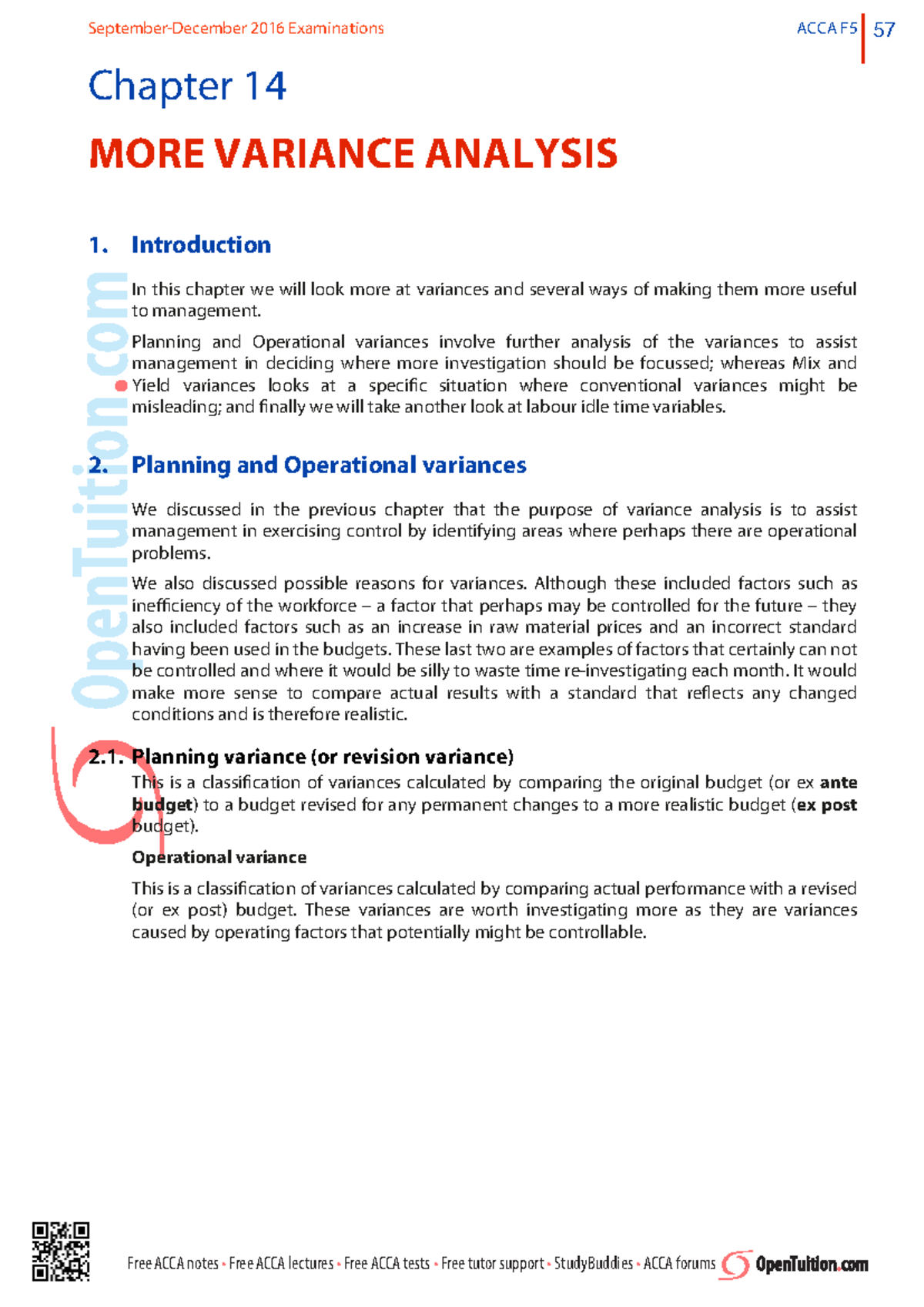 Management accounting II - Chapter 14 MORE VARIANCE ANALYSIS 1 ...