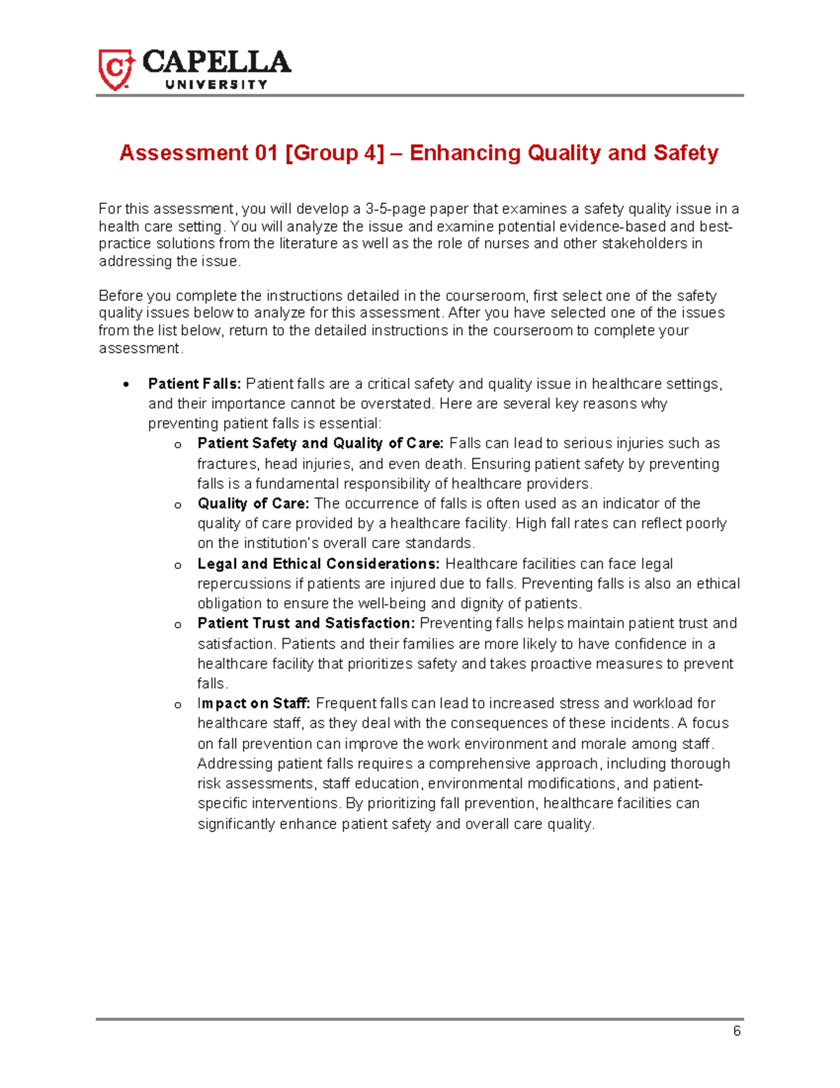 4035 Assessment 01: Enhancing Quality & Safety in Healthcare - Studocu